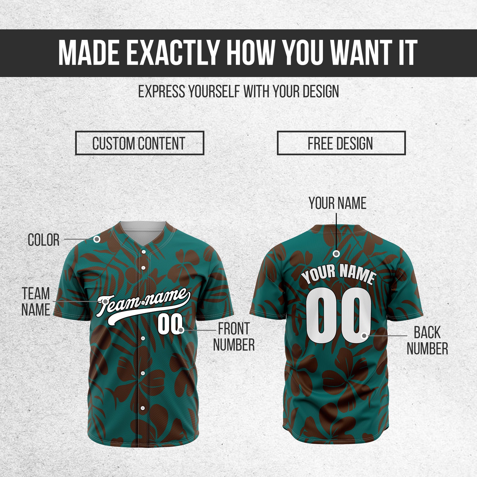 Custom Hawaiian Teal Baseball Sports Jersey Personalized Uniform with Name & Number