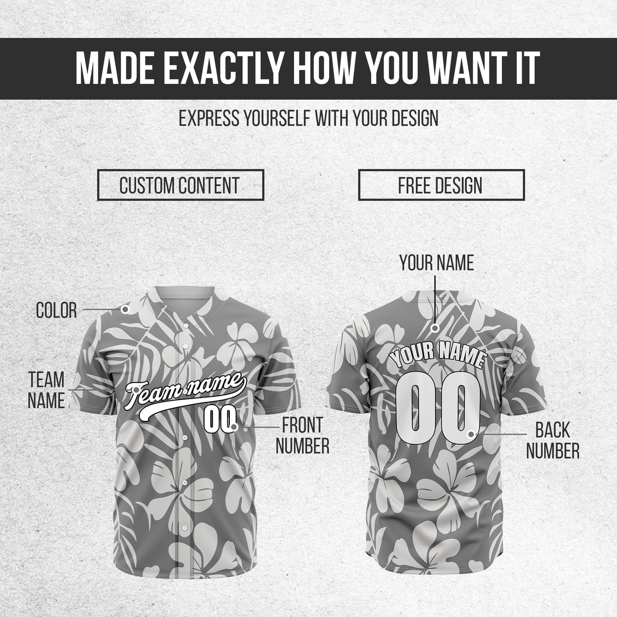 Custom Hawaiian Grey Baseball Sports Jersey Personalized Uniform with Name & Number