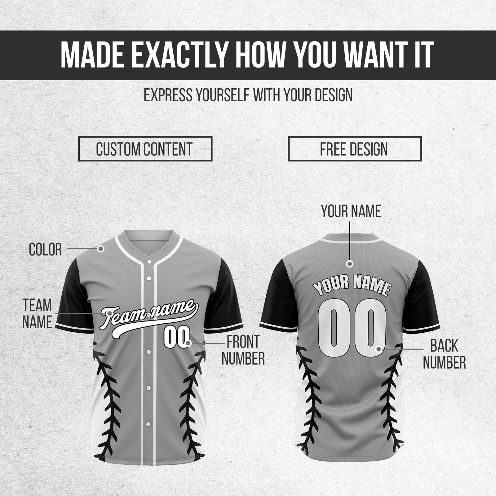 Custom Stitchline Baseball Grey Sports Jersey Personalized Uniform with Name & Number