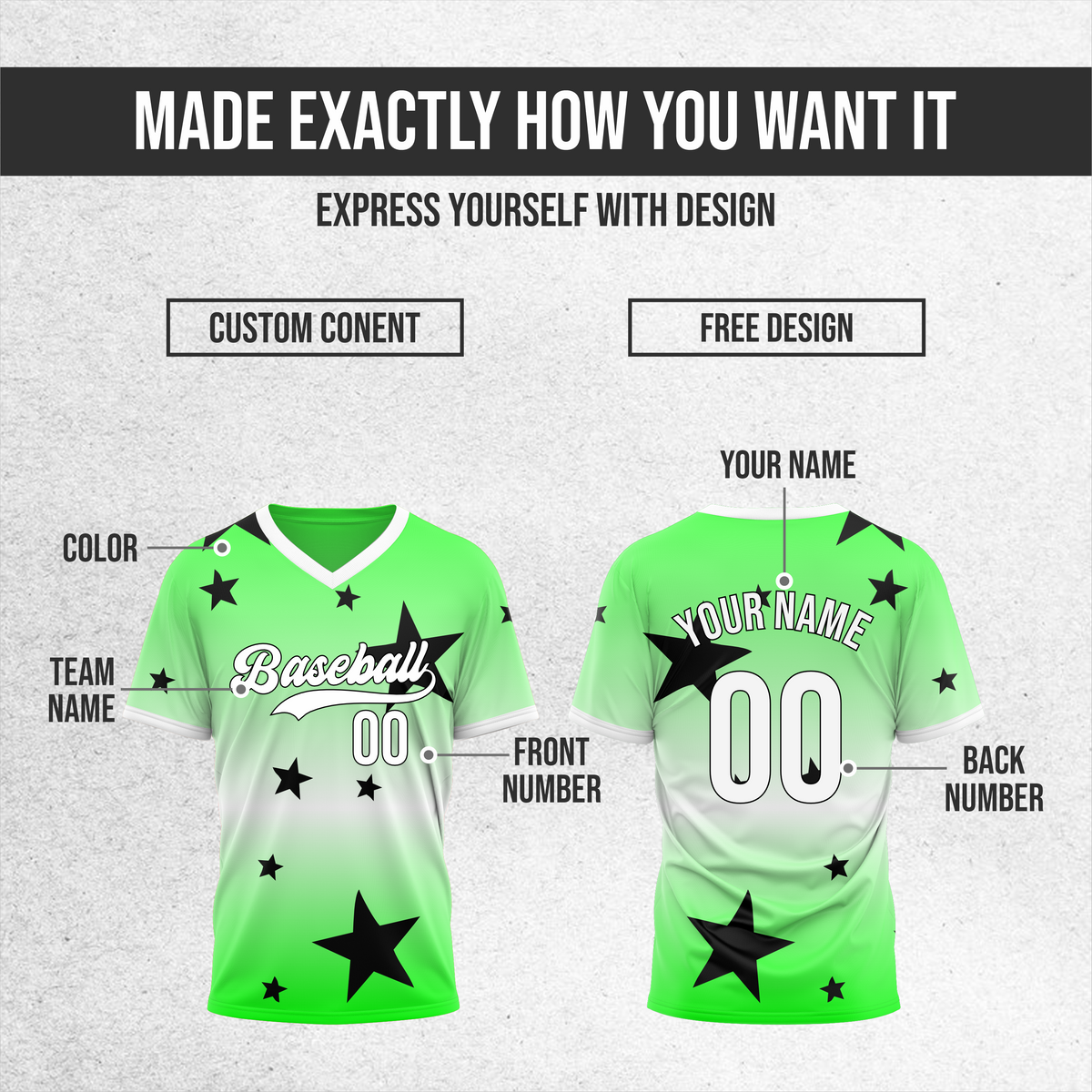 Custom Starfall Gradient Baseball Neon Green Sports Jersey Personalized Uniform with Name & Number