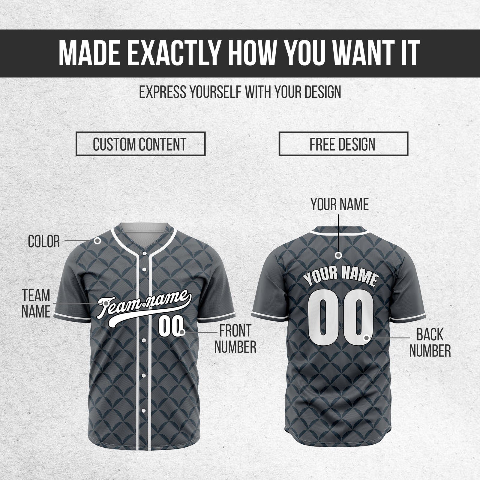 Custom Vertex Vibe Dark Grey Baseball Sports Jersey Personalized Uniform with Name & Number