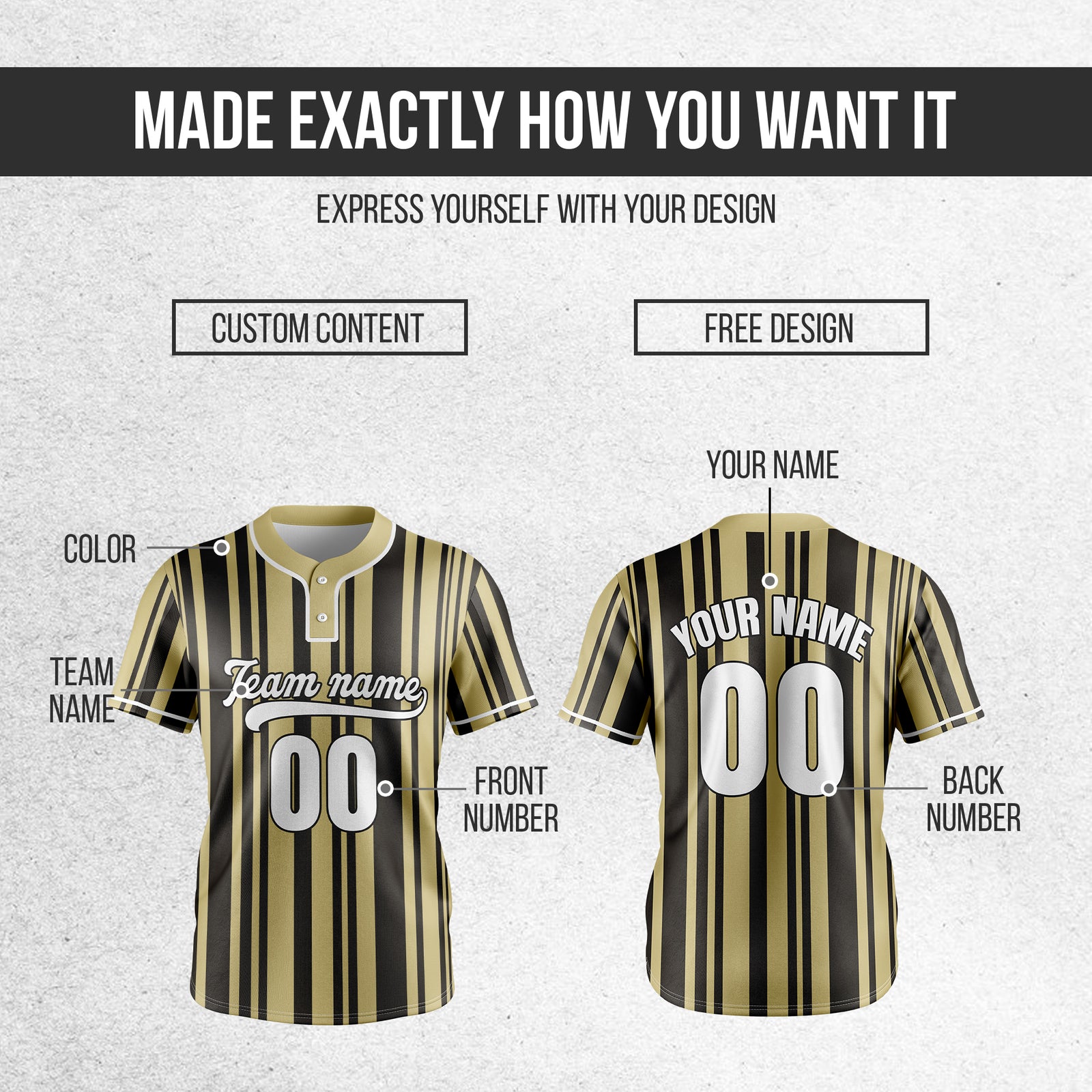 Custom Stripe Fusion Khaki Baseball Sports Jersey Personalized Uniform with Name & Number