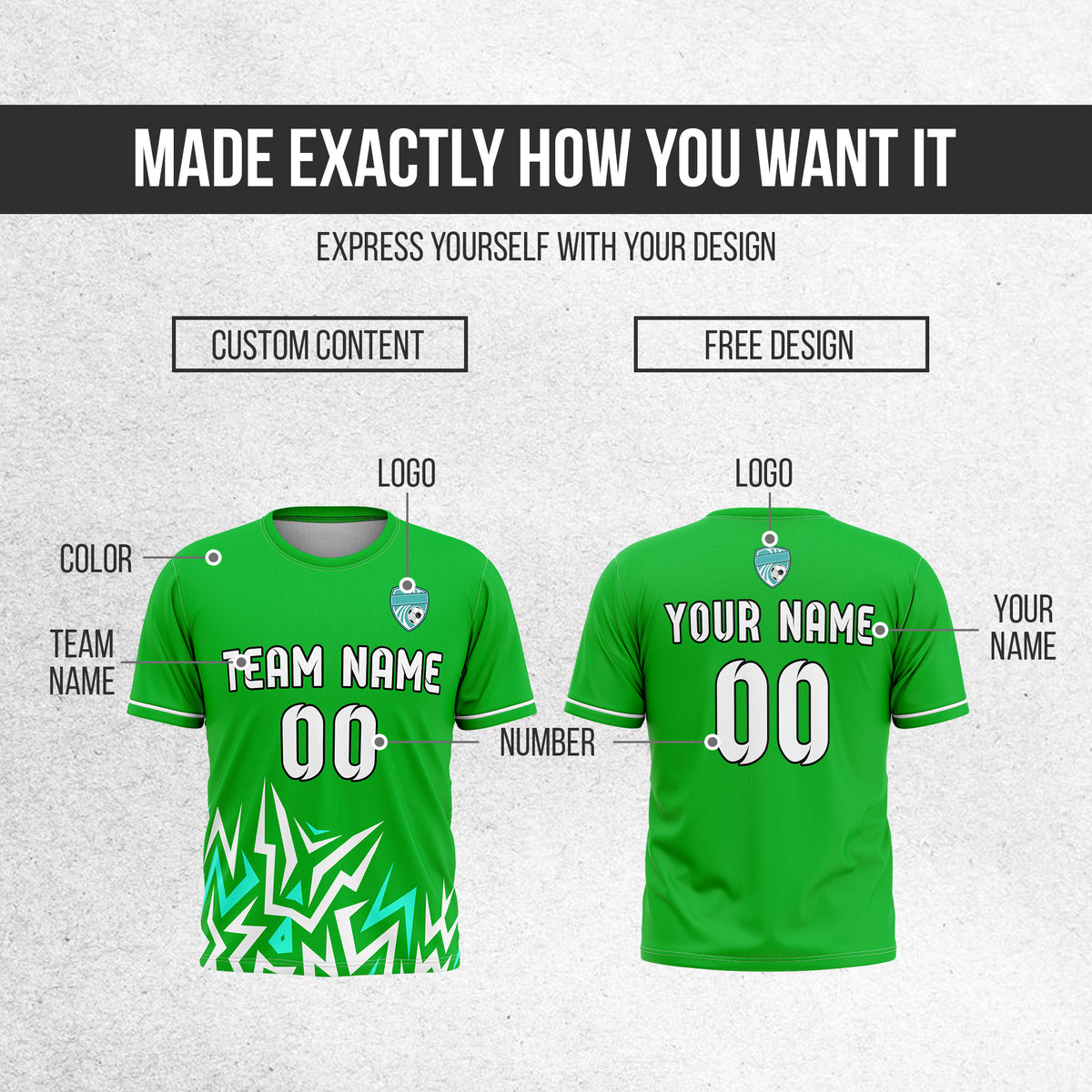 Custom Spark Strike R Side Pattern Soccer Green Sport Tops Jersey