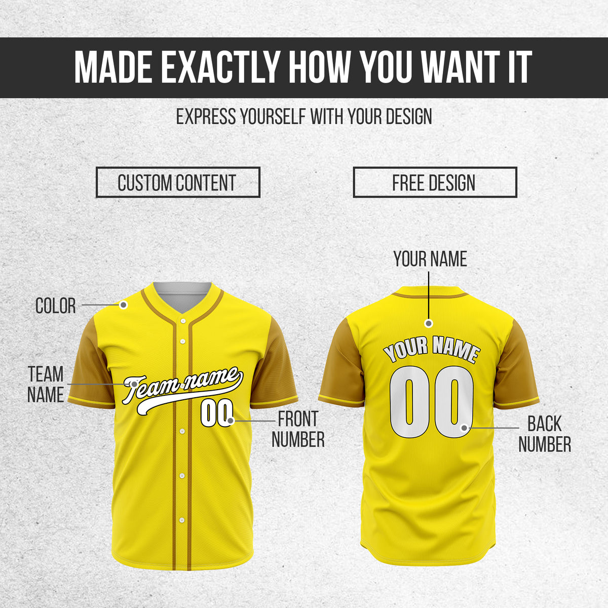 Custom Crimson Yellow Raglan Style Baseball Sports Jersey Personalized Uniform with Name & Number