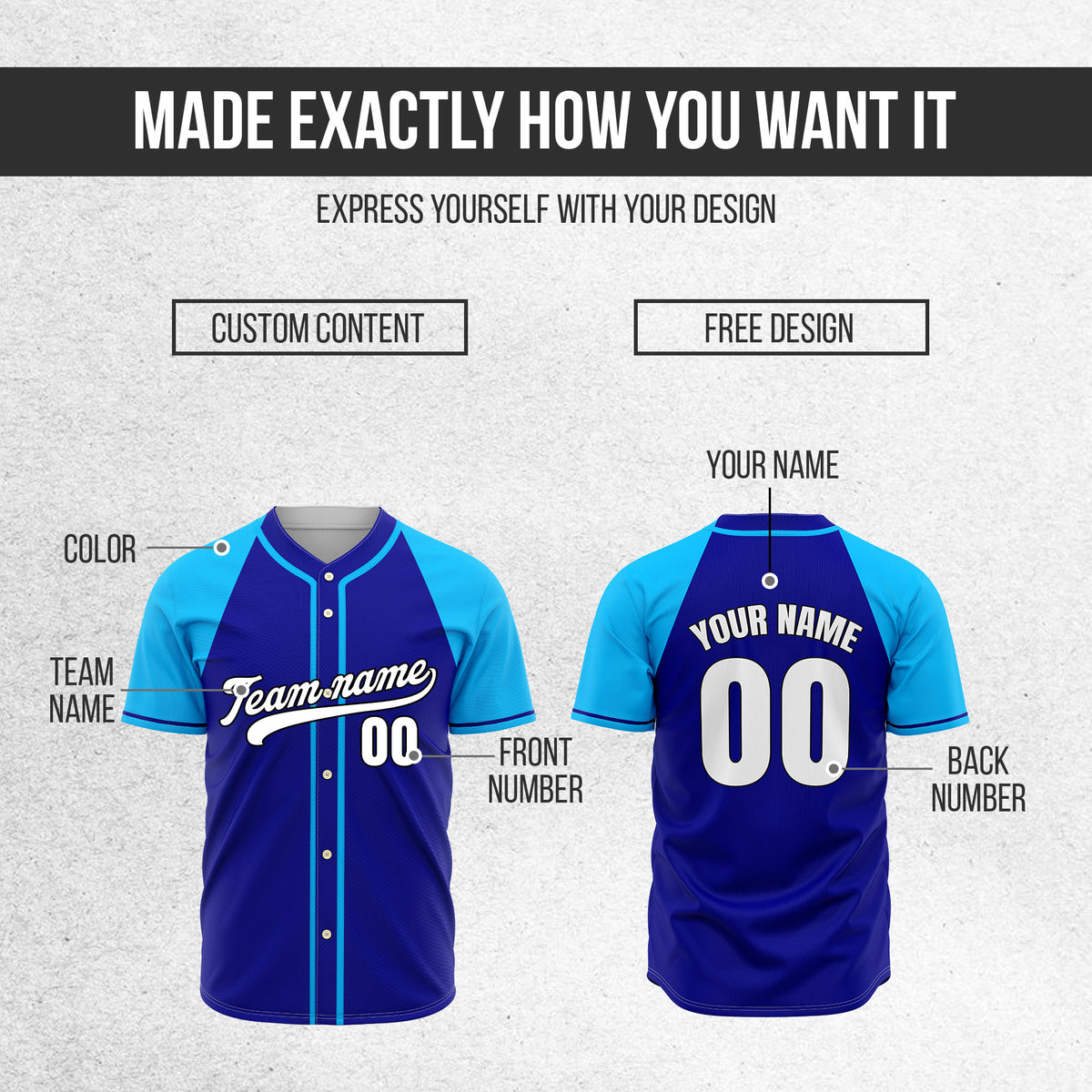 Custom Desert Blaze Blue Raglan Style Baseball Sports Jersey Personalized Uniform with Name & Number