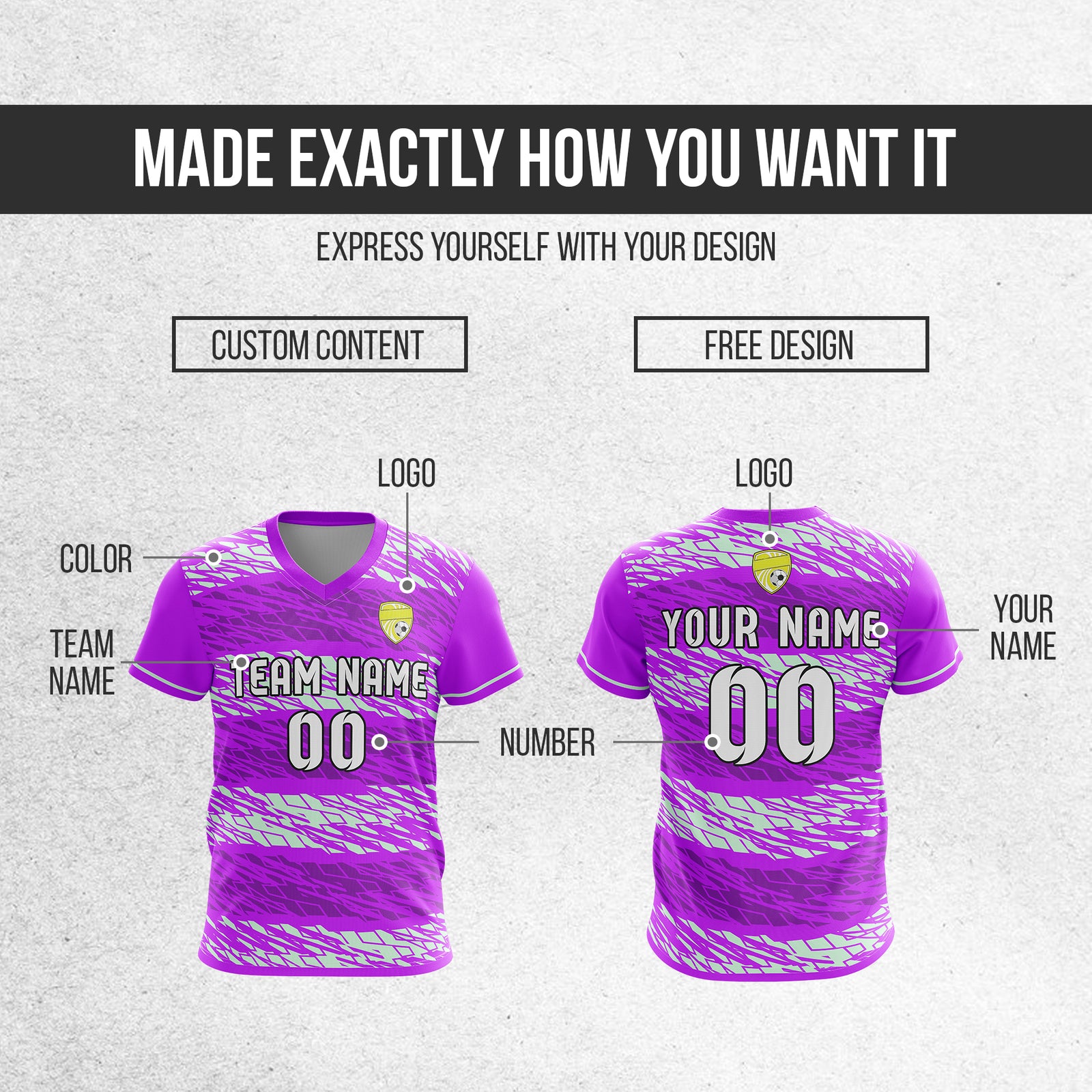 Custom Flare Strike V-Full Pattern Purple Soccer sport Tops Jersey