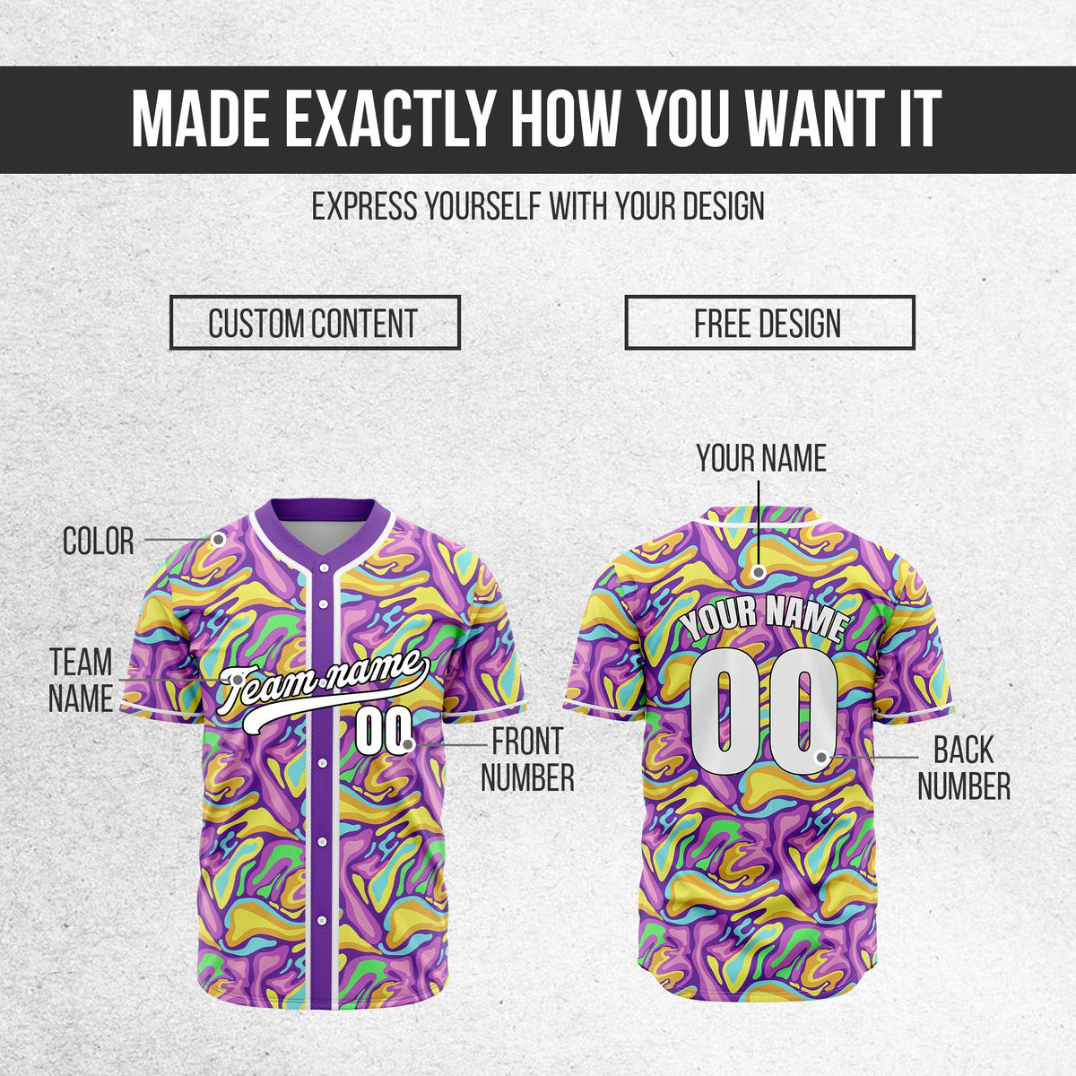 Custom Graffiti Baseball Purple Sports Jersey Personalized Uniform with Name & Number