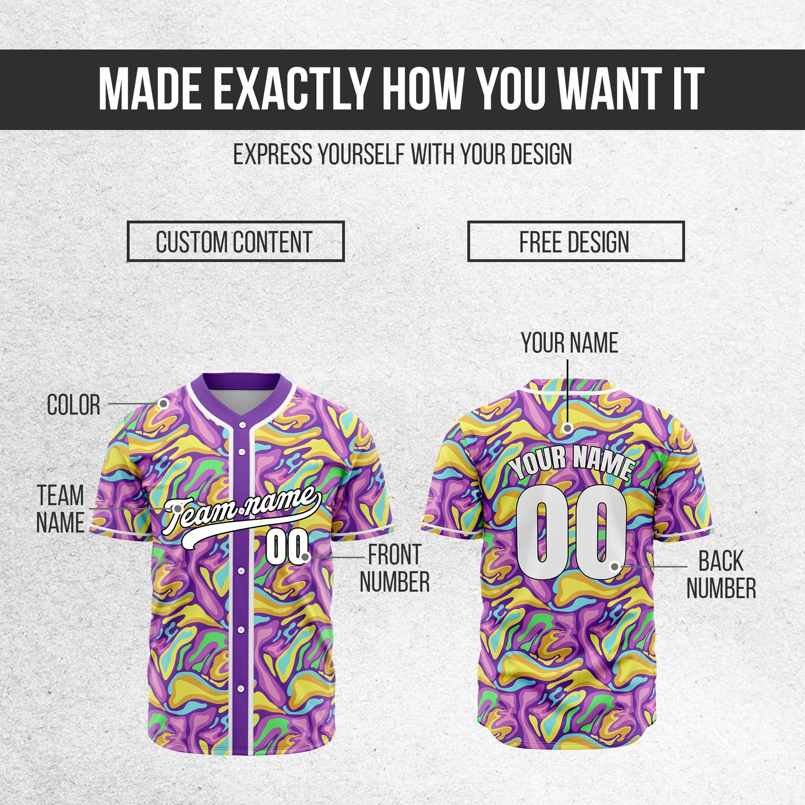 Custom Graffiti Baseball Purple Sports Jersey Personalized Uniform with Name & Number