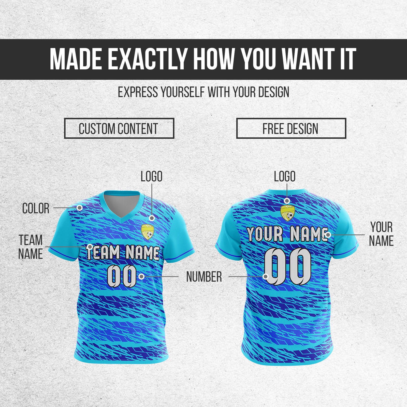 Custom Flare Strike V-Full Pattern Blue Soccer sport Tops Jersey