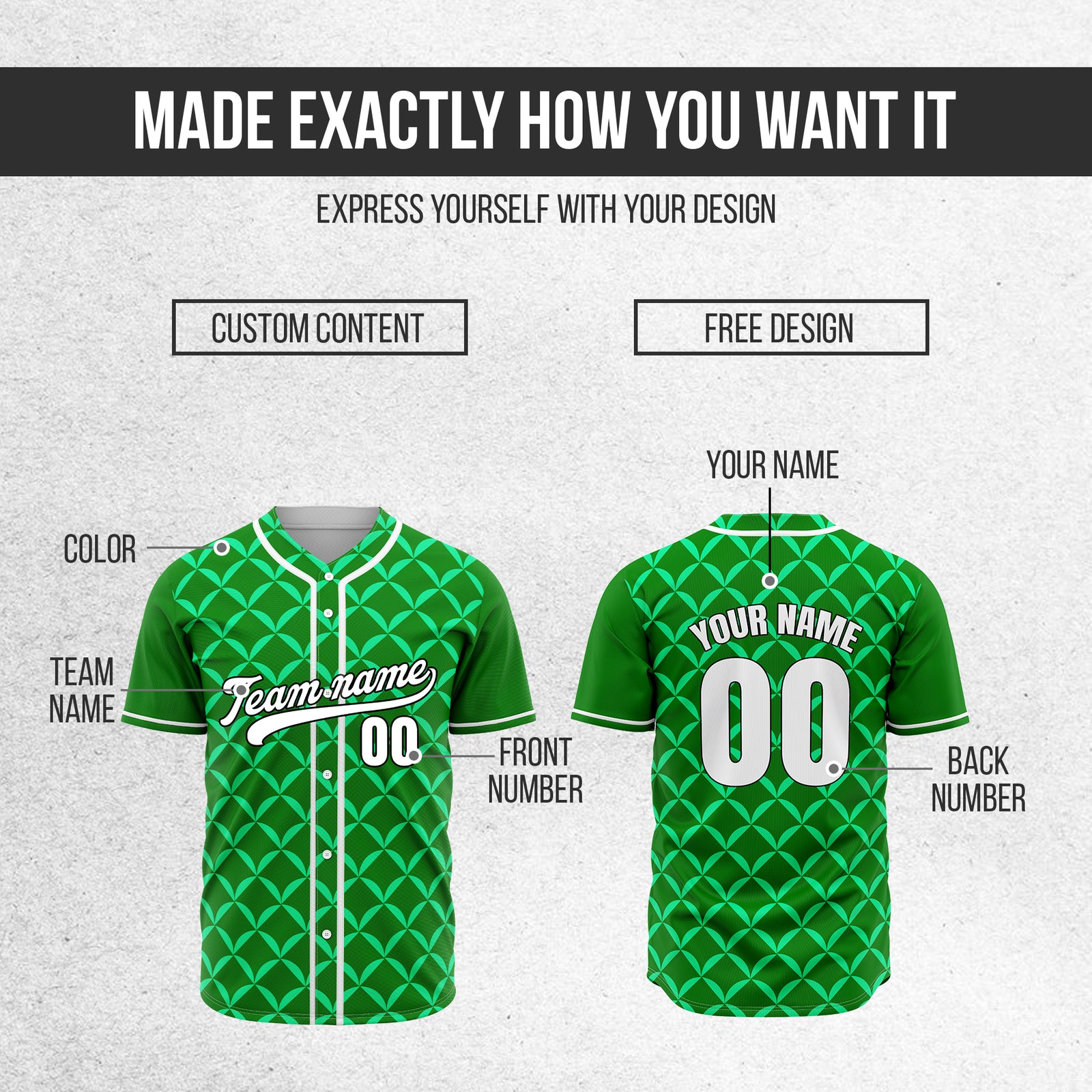 Custom Vertex Vibe Green Baseball Sports Jersey Personalized Uniform with Name & Number