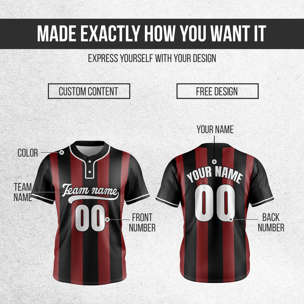 Custom Dual Stripe Black Baseball Sports Jersey Personalized Uniform with Name & Number