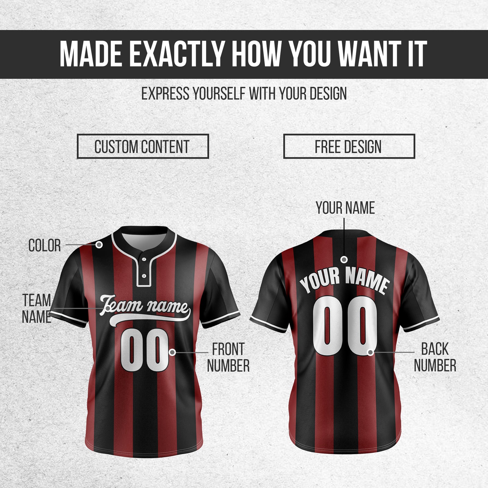 Custom Dual Stripe Black Baseball Sports Jersey Personalized Uniform with Name & Number