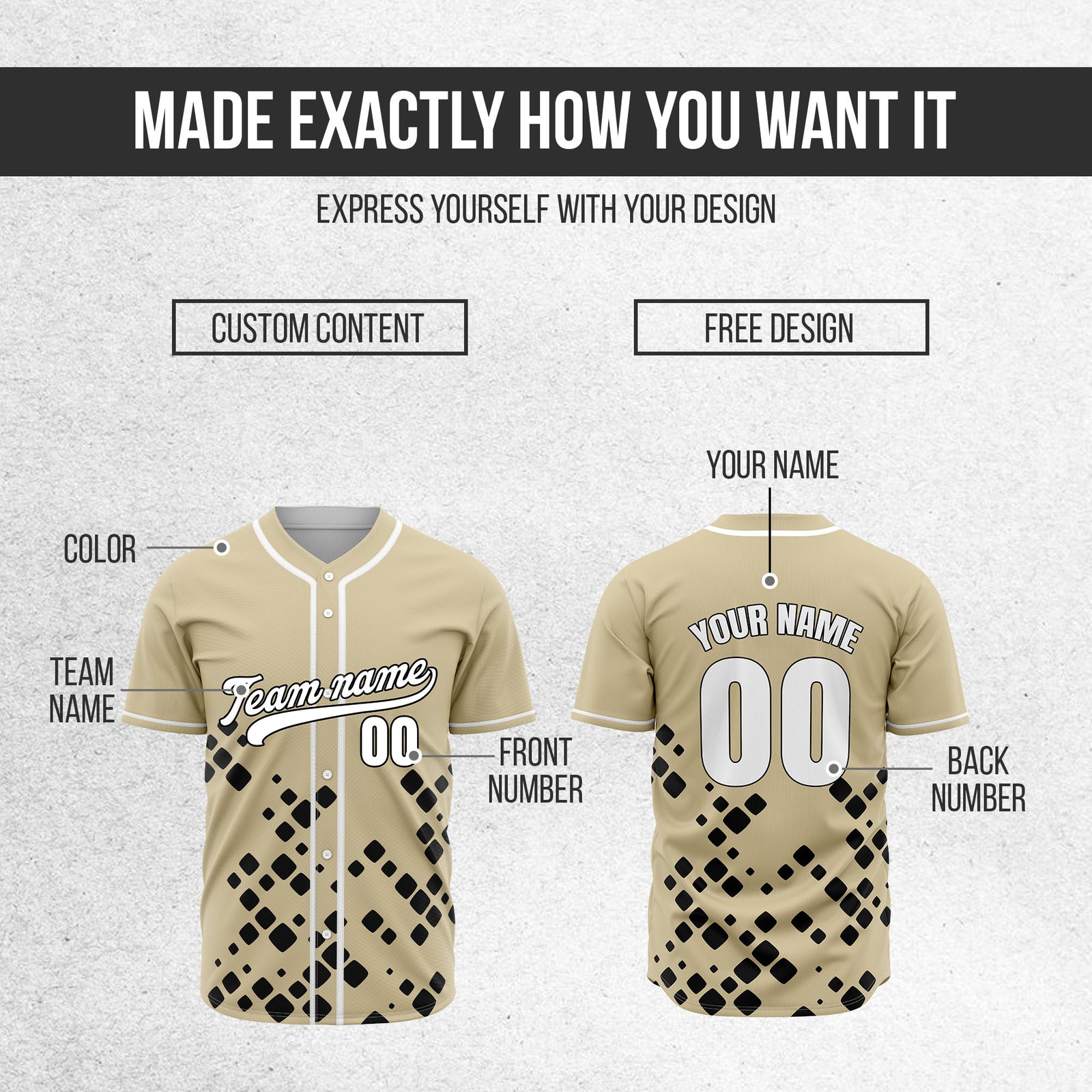 Custom Shadow Sparks Khaki Baseball Sports Jersey Personalized Uniform with Name & Number