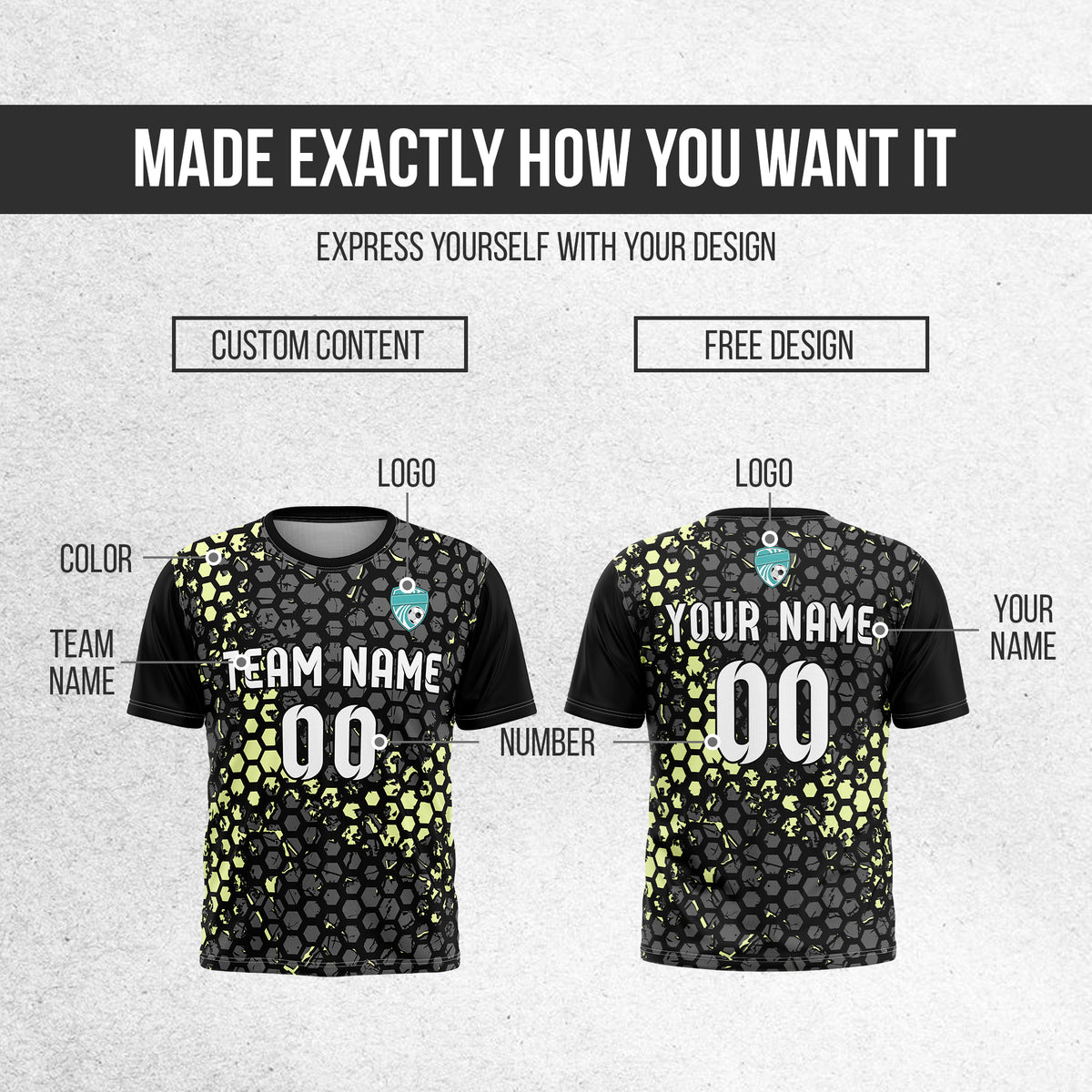 Custom Hex R-Full Pattern Soccer Black Sport Tops Jersey