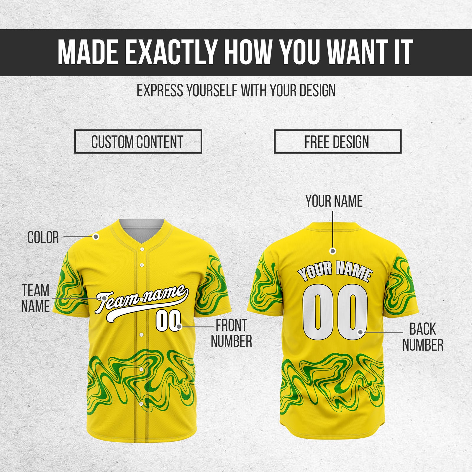 Custom Wave Yellow Baseball Sports Jerseys Personalized Uniform with Name & Numbers