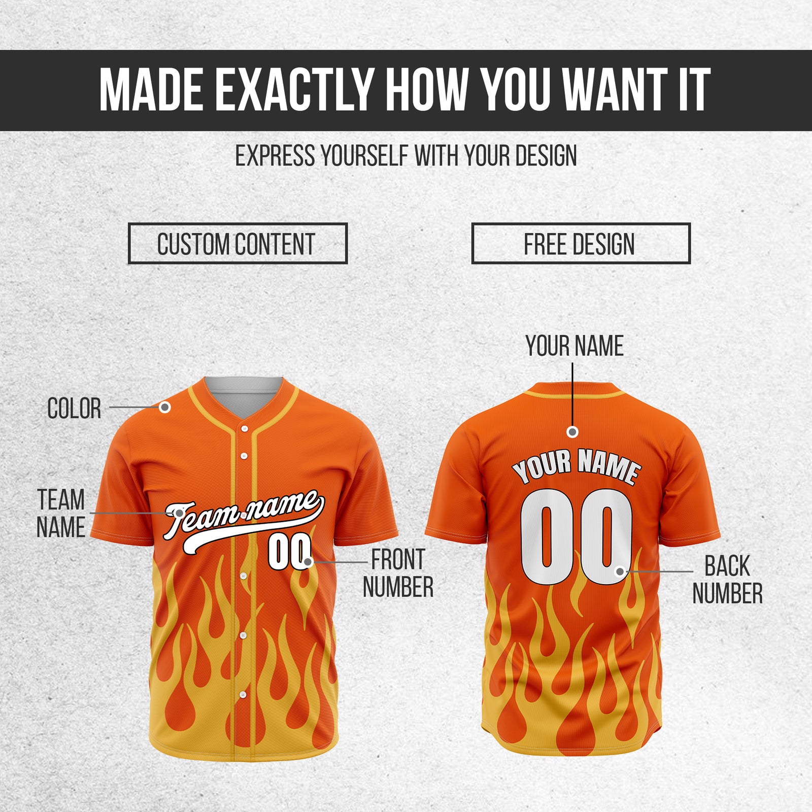 Custom Frost Fire Orange Baseball Sports Jersey Personalized Uniform with Name & Number
