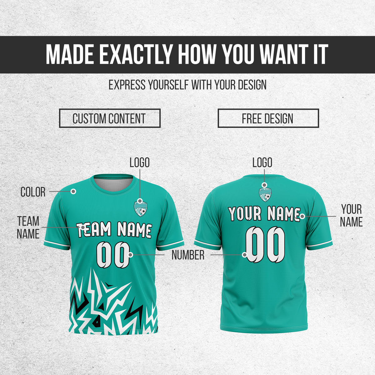Custom Spark Strike R Side Pattern Soccer Teal Sport Tops Jersey