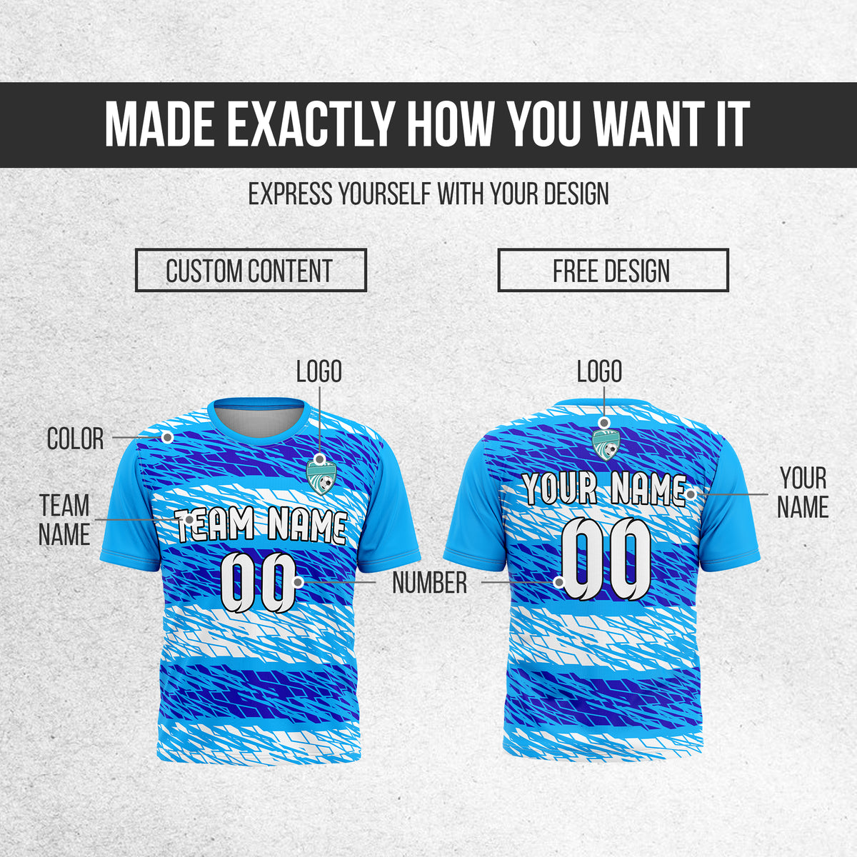 Custom Flare Strike R-Full Pattern Soccer Blue Sport Tops Jersey
