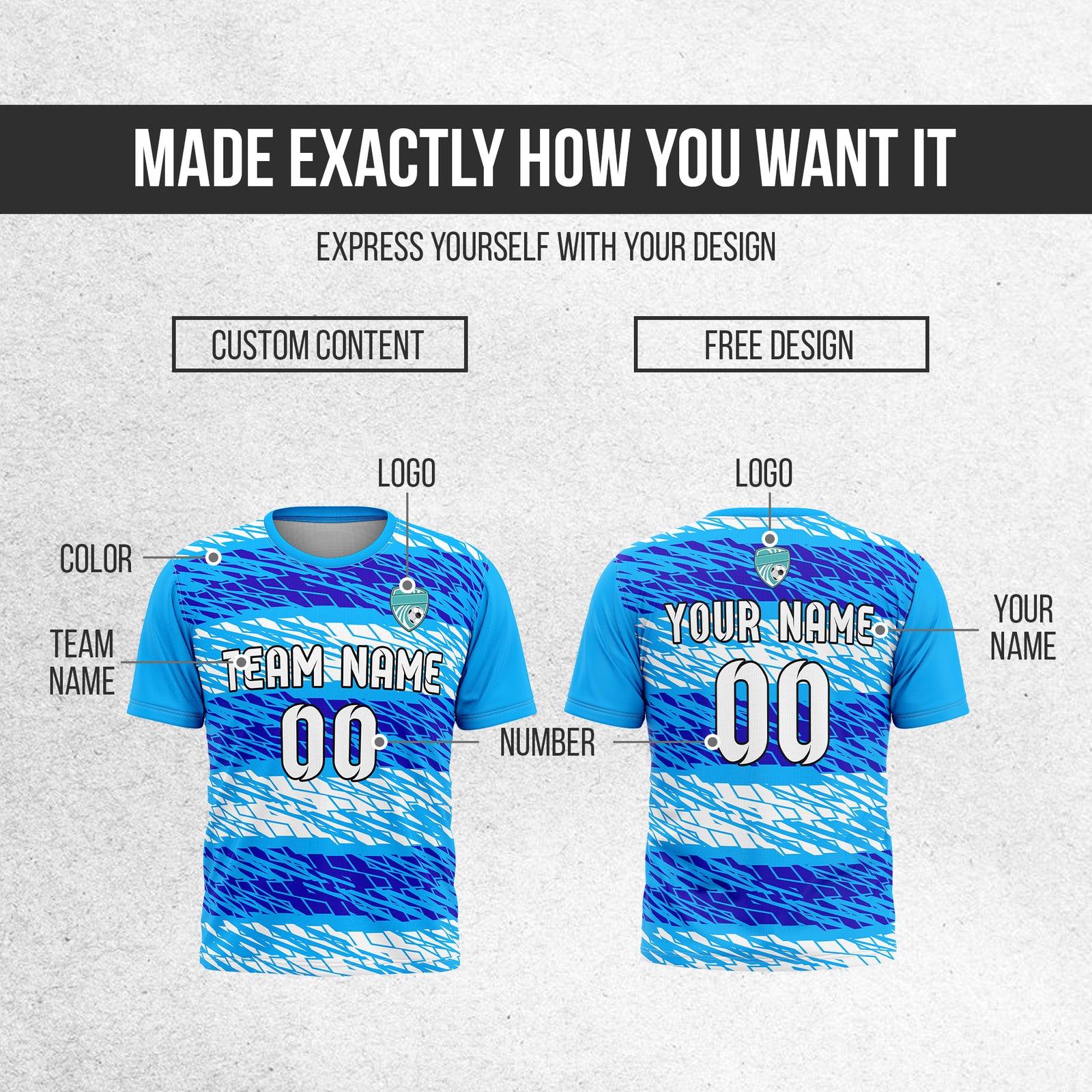 Custom Flare Strike R-Full Pattern Soccer Blue Sport Tops Jersey