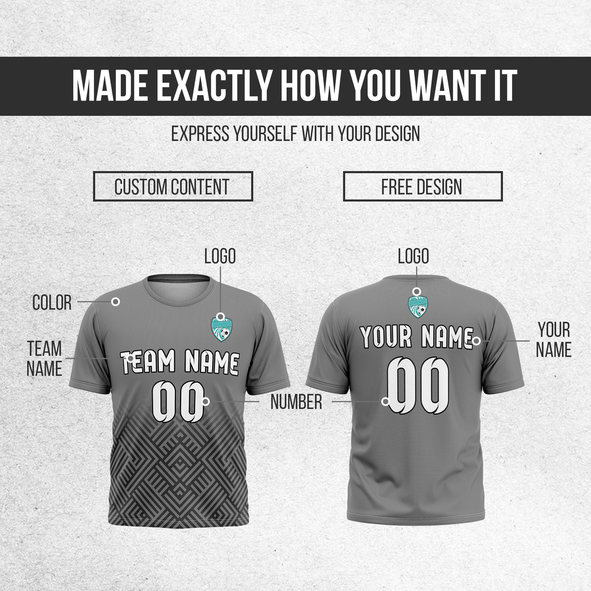 Custom Shadow Line R Side Pattern Soccer Dark Grey Sport Tops Jersey