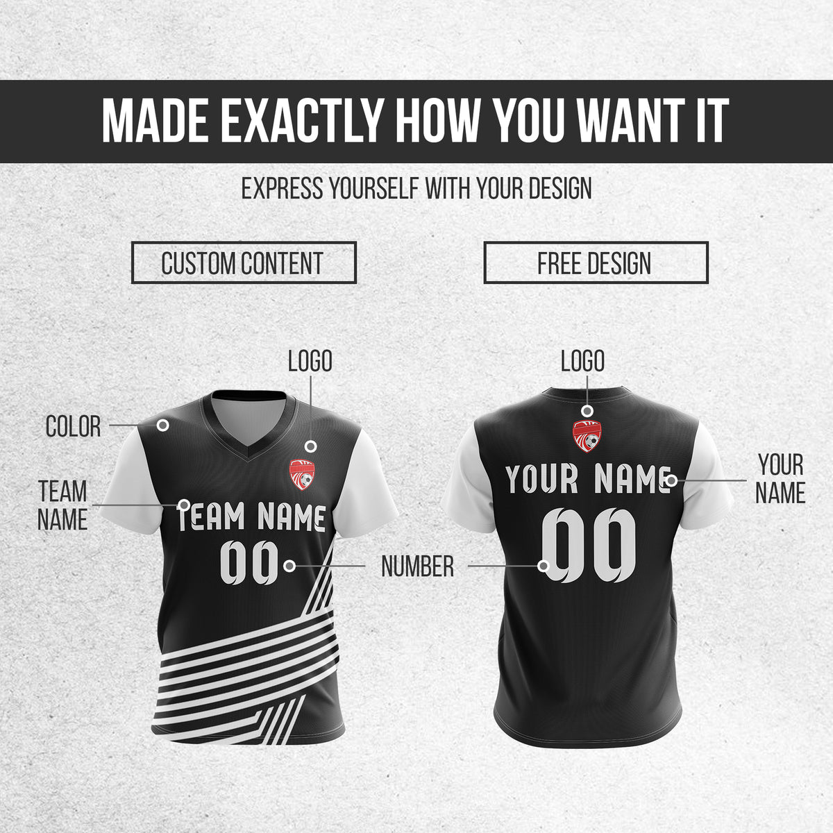 Custom Rapid Line V-Side Pattern Black Soccer sport Tops Jersey