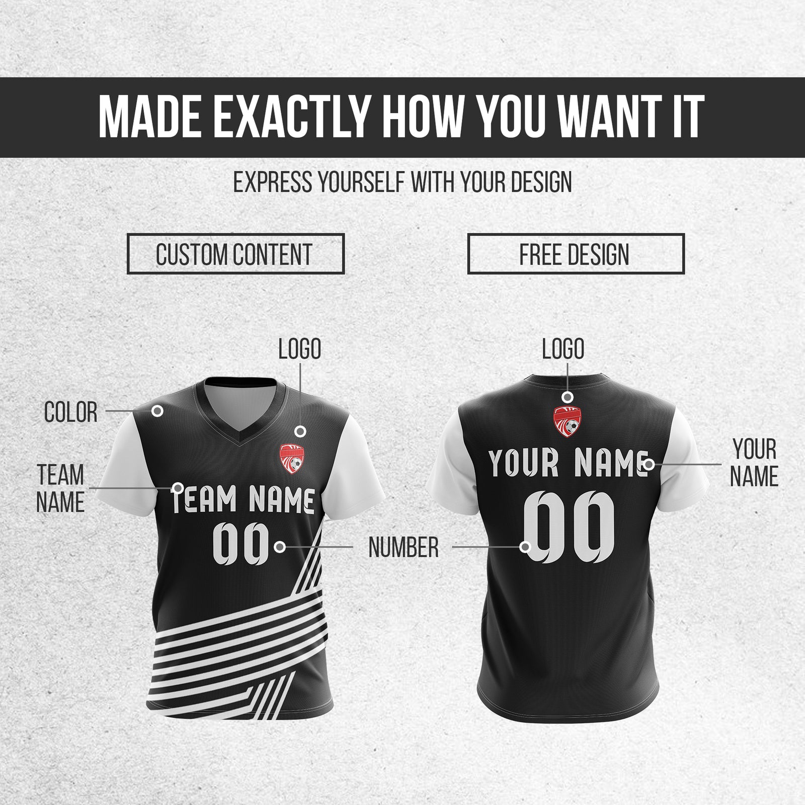 Custom Rapid Line V-Side Pattern Black Soccer sport Tops Jersey
