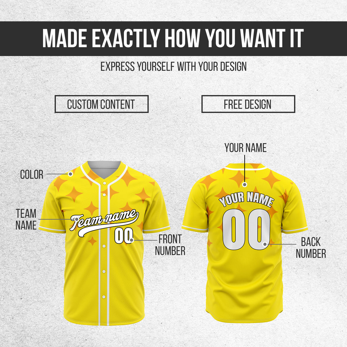 Custom Starlight Yellow Baseball Sports Jersey Personalized Uniform with Name & Number