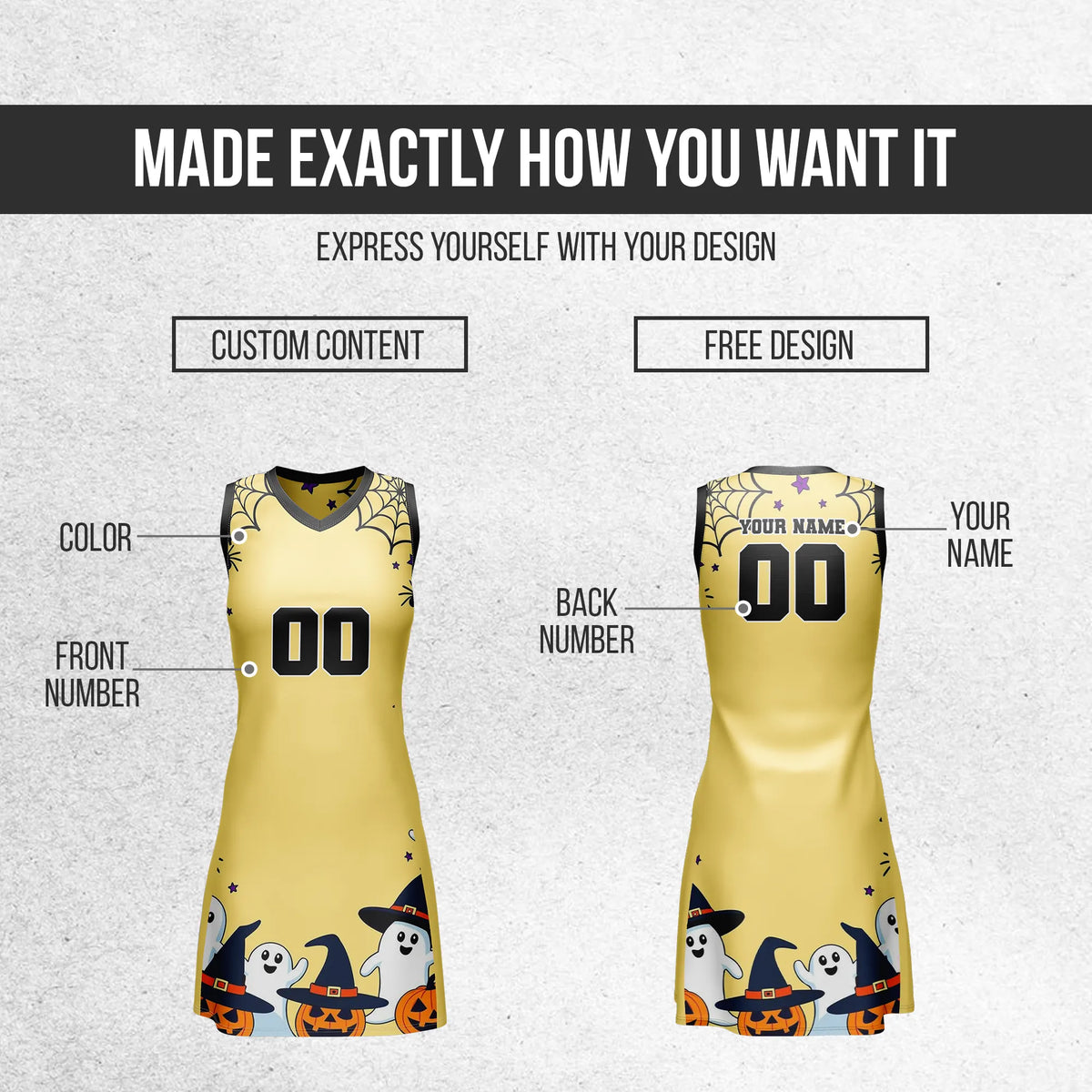 Custom Halloween Netball Jersey D9 Personalized Uniform with Name & Number