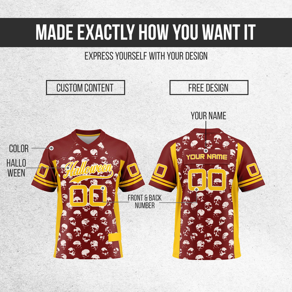 Custom Halloween Flag Football Jersey D9 Personalized Uniform with Name & Number
