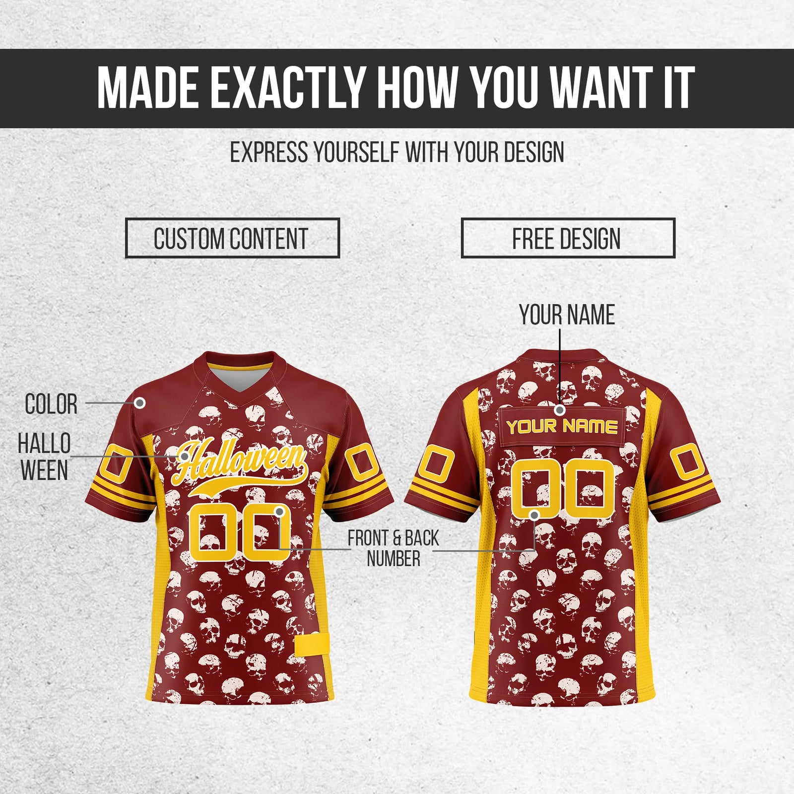 Custom Halloween Flag Football Jersey D9 Personalized Uniform with Name & Number