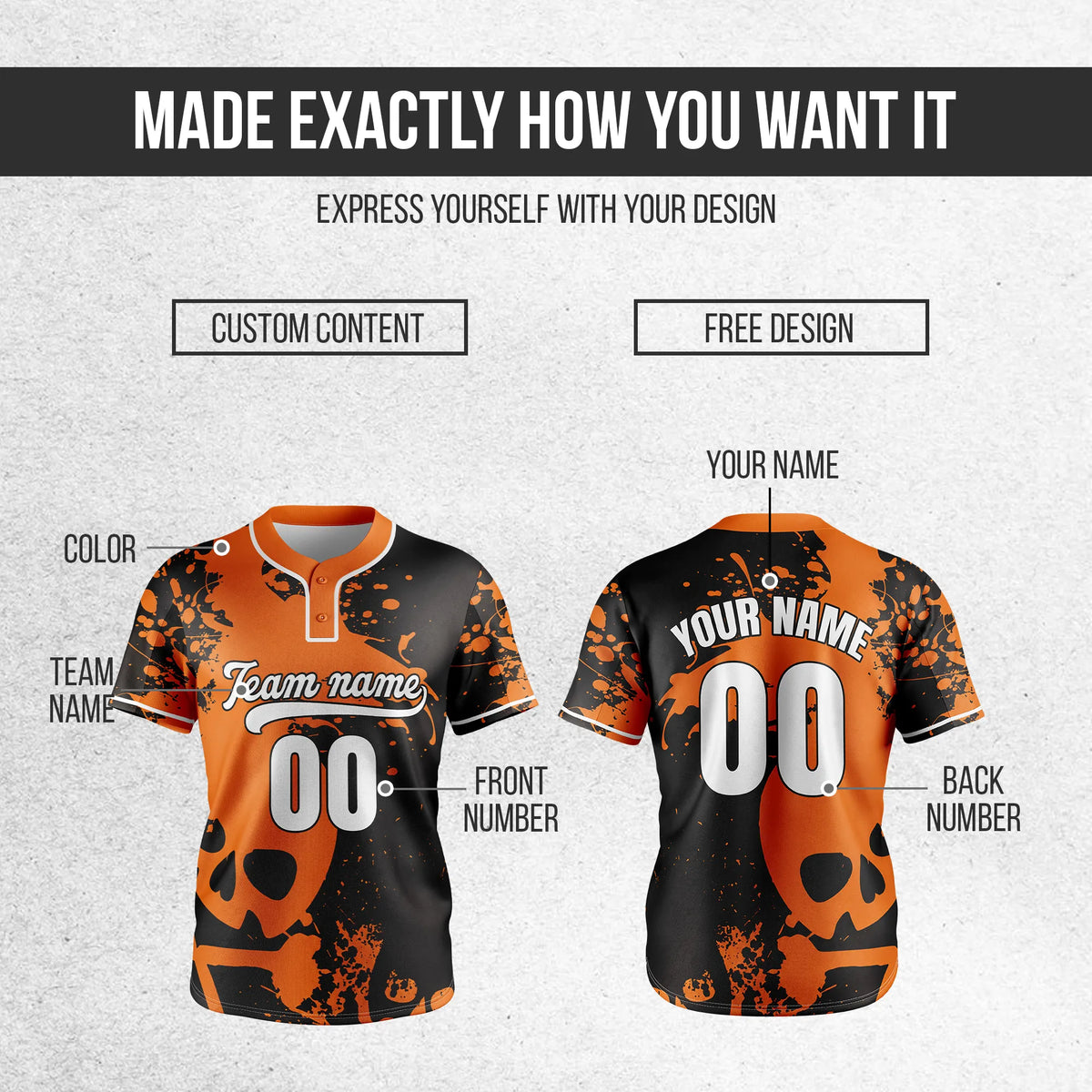 Custom Orange Reaper Baseball Sports Jersey Personalized Uniform with Name & Number