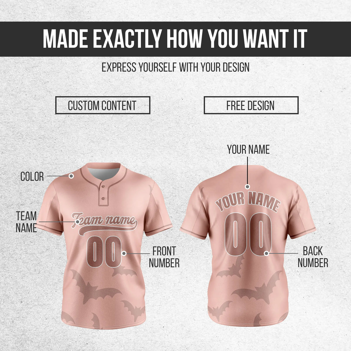 Custom Spooky Blush Baseball Sports Jersey Personalized Uniform with Name & Number