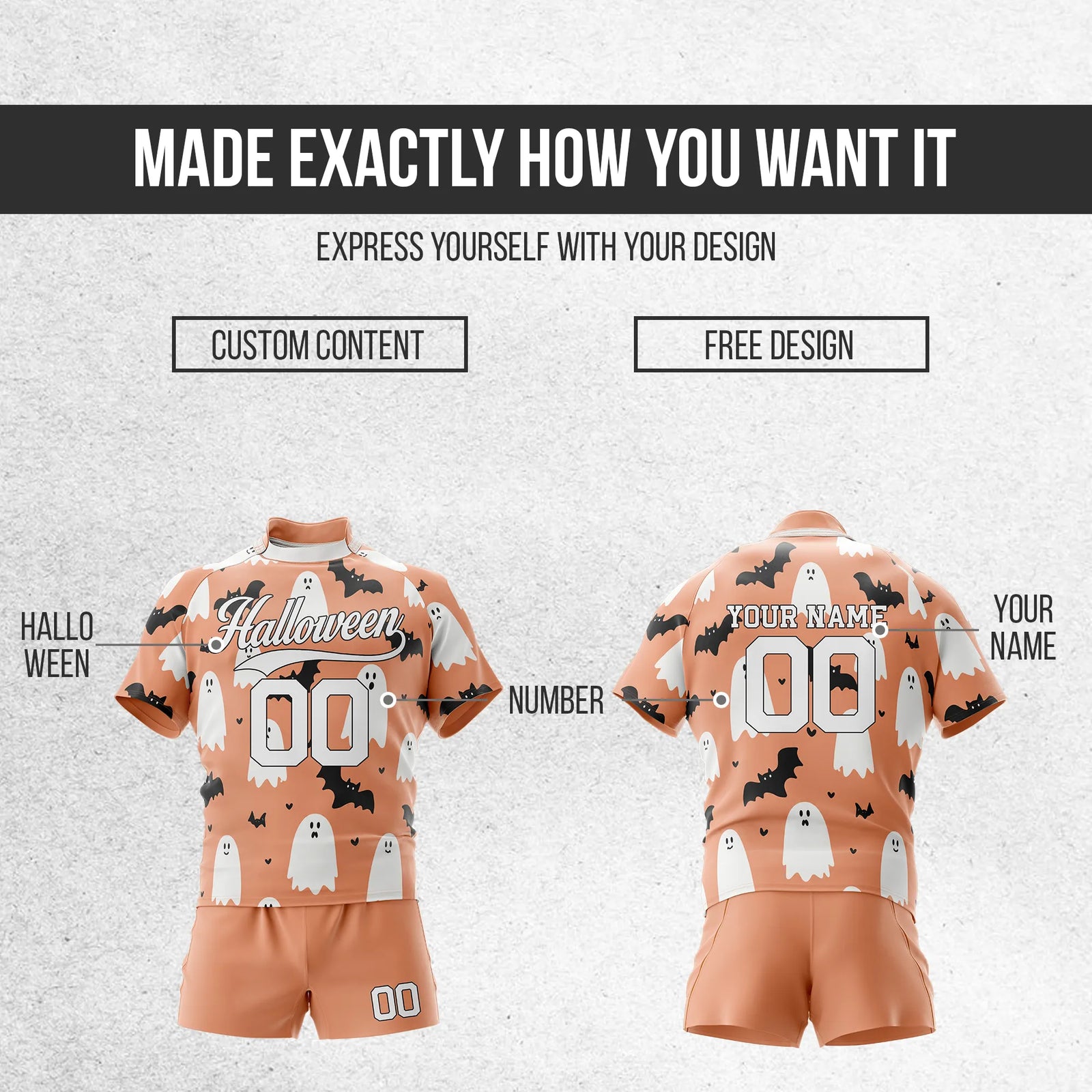 Custom Halloween Rugby Jersey D2 Personalized Uniform with Name & Number