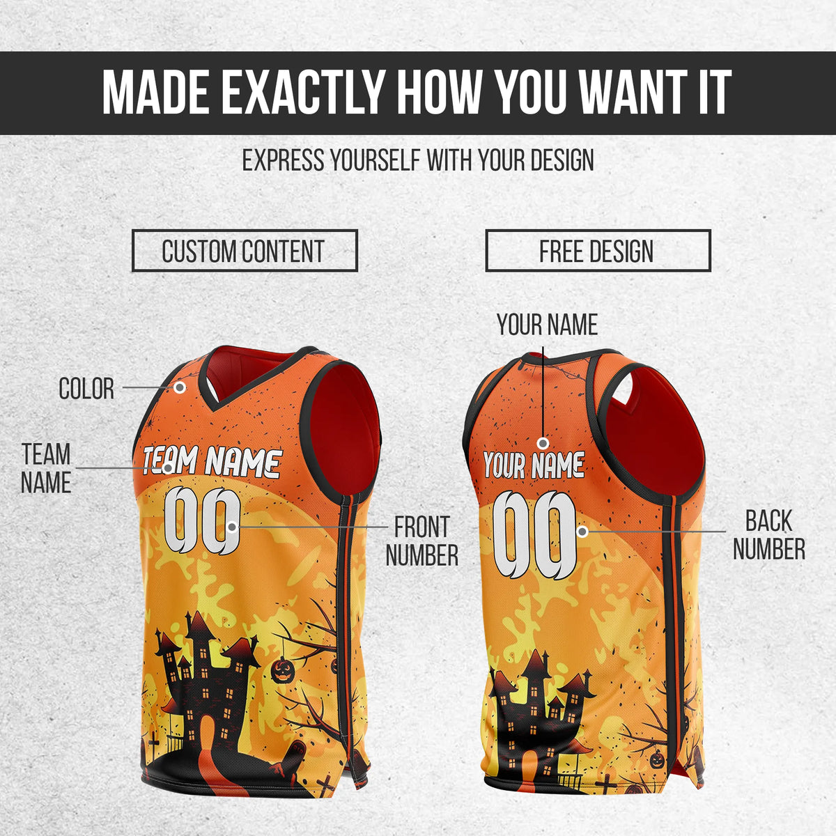 Custom Basketball Hauntmoon Sports Jersey Personalized Uniform with Name & Number