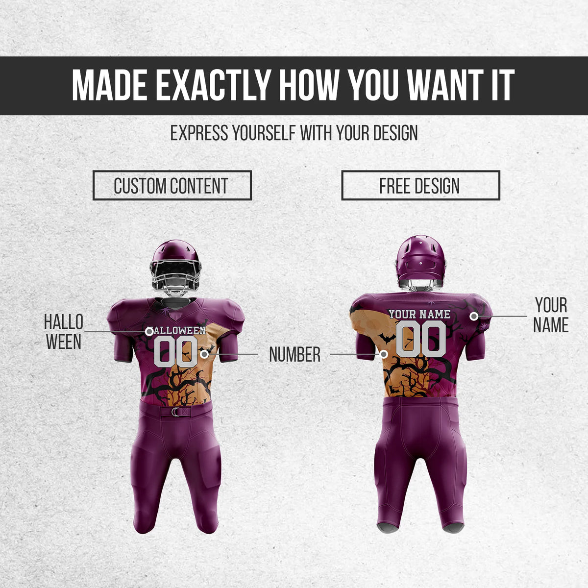 Custom Batwood Halloween American Football Jersey Personalized Uniform with Name & Number