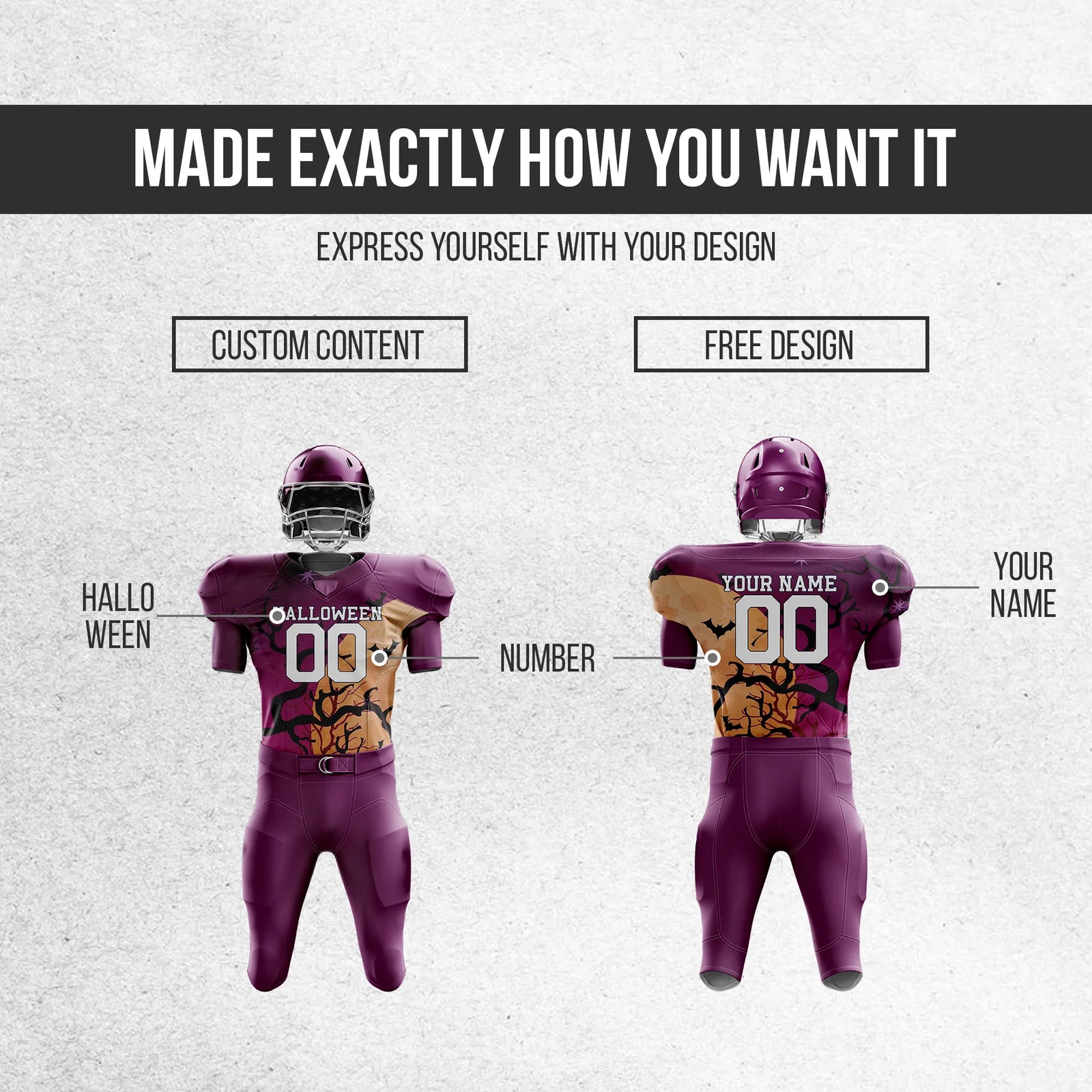 Custom Batwood Halloween American Football Jersey Personalized Uniform with Name & Number