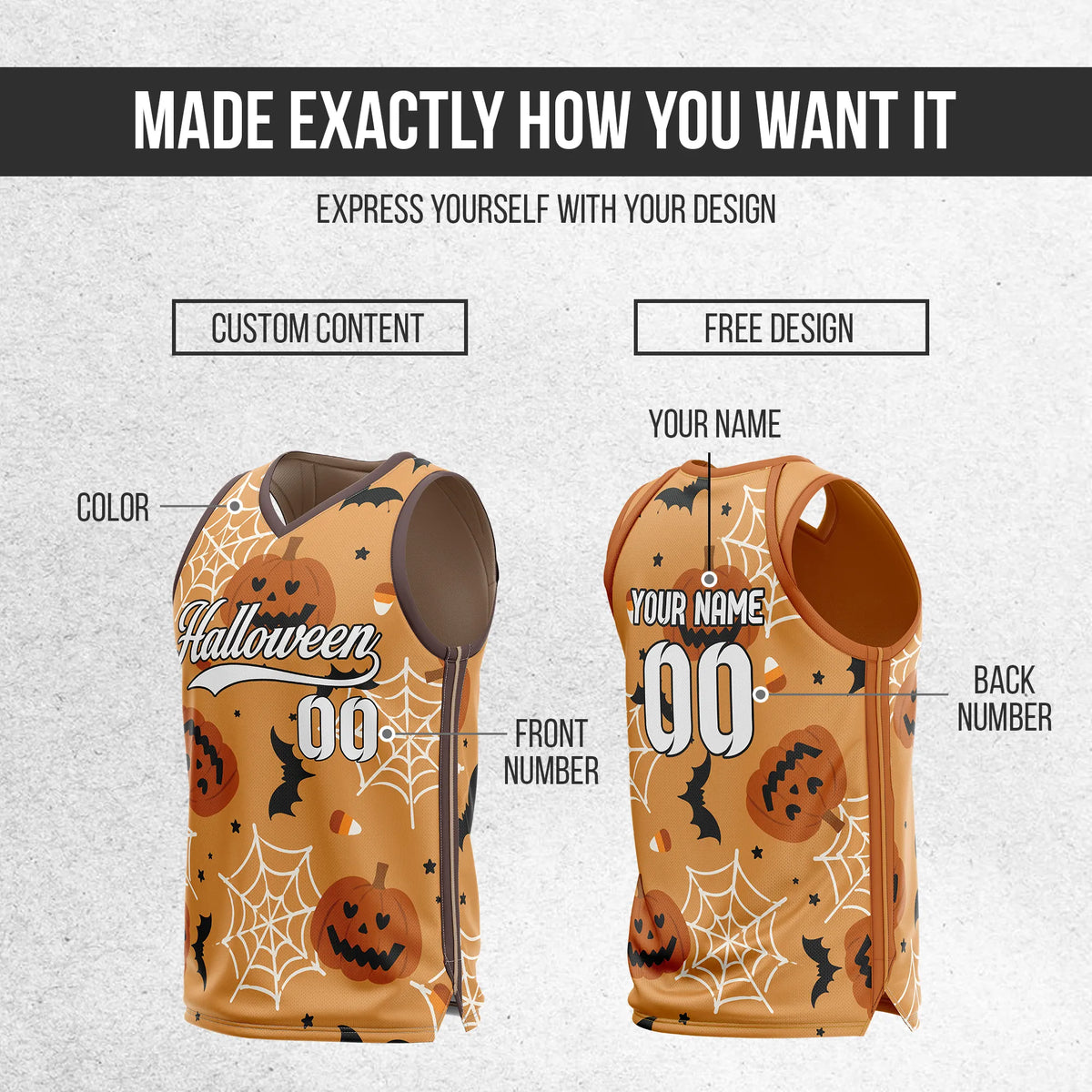 Custom Basketball Pumpkinweb Sports Jersey Personalized Uniform with Name & Number