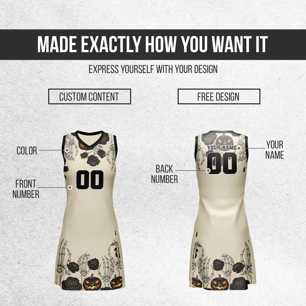 Custom Halloween Netball Jersey D10 Personalized Uniform with Name & Number