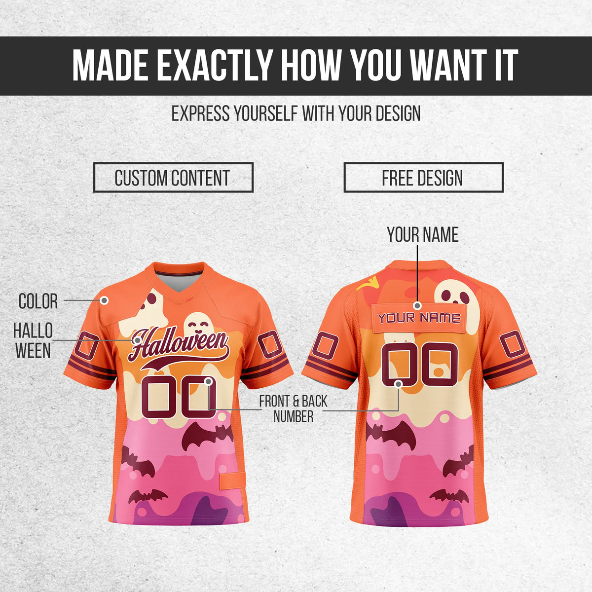 Custom Halloween Flag Football Jersey D10 Personalized Uniform with Name & Number