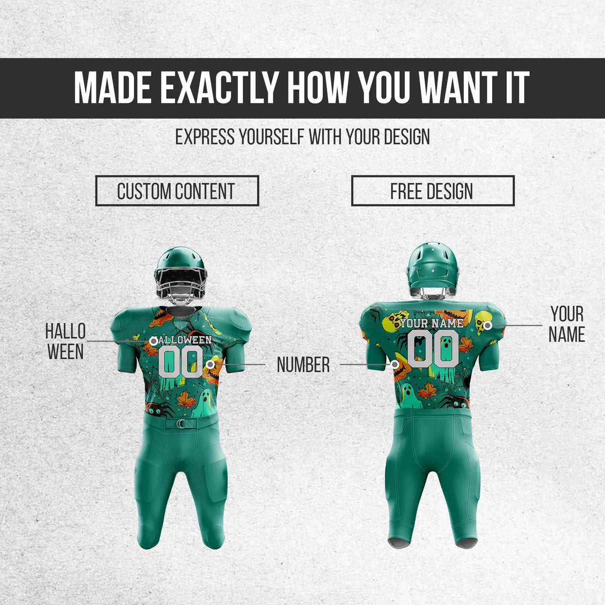 Custom Creepy Halloween American Football Jersey Personalized Uniform with Name & Number