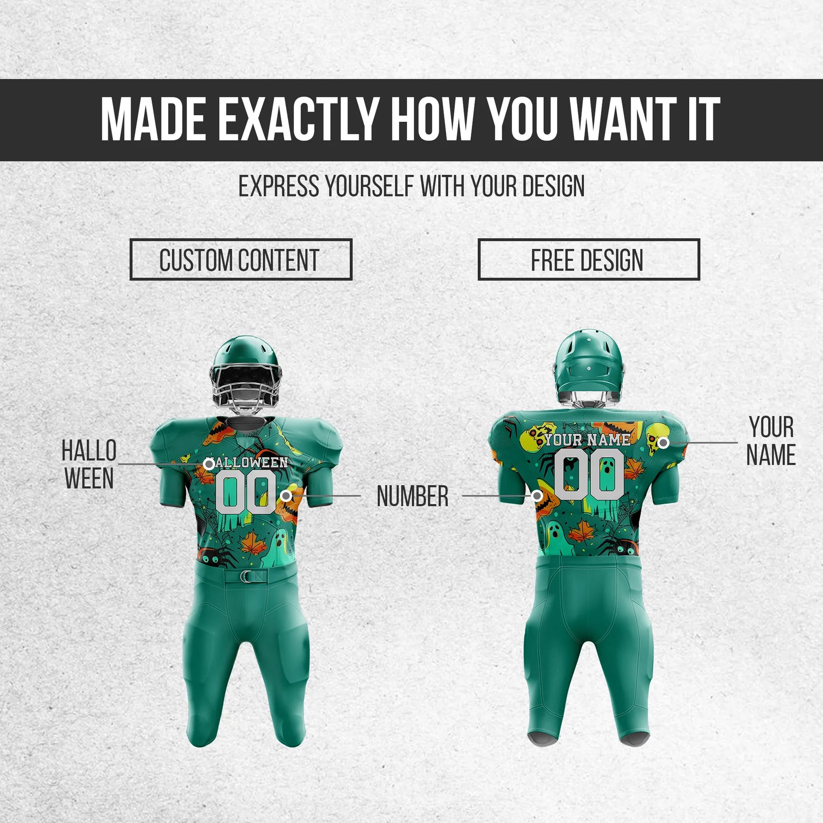 Custom Creepy Halloween American Football Jersey Personalized Uniform with Name & Number