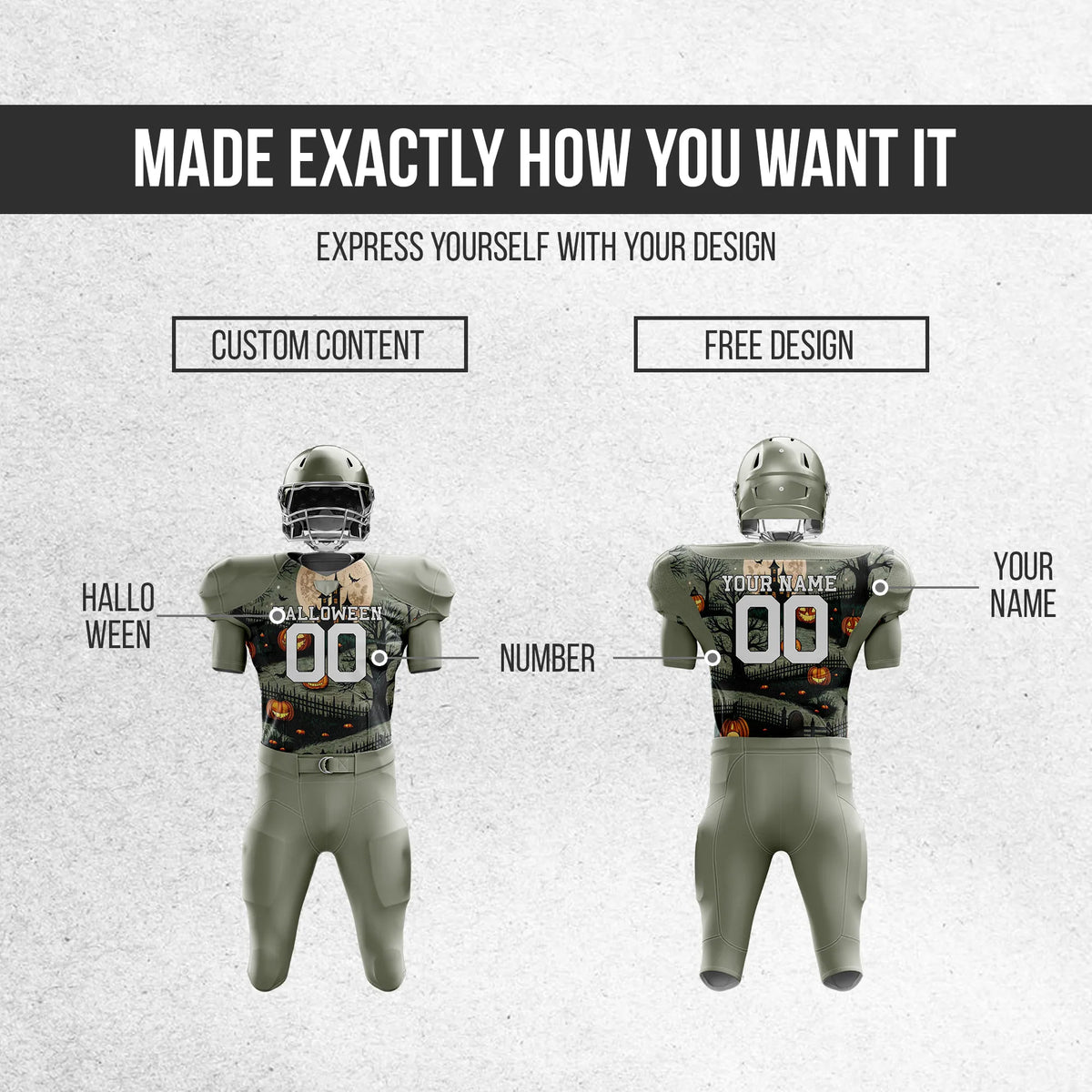 Custom Spooky Harvest Halloween American Football Jersey Personalized Uniform with Name & Number