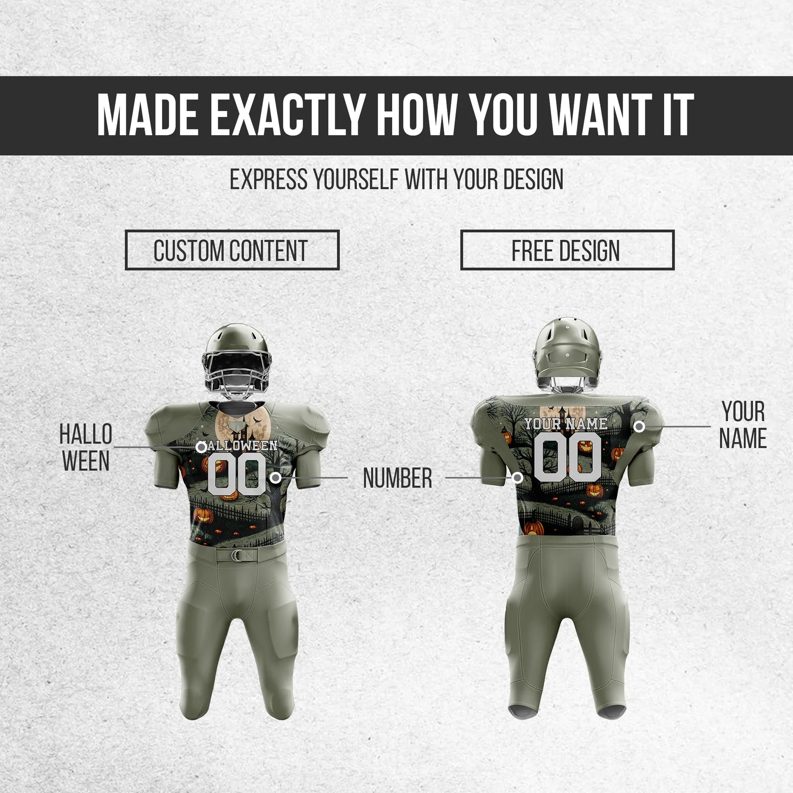 Custom Spooky Harvest Halloween American Football Jersey Personalized Uniform with Name & Number