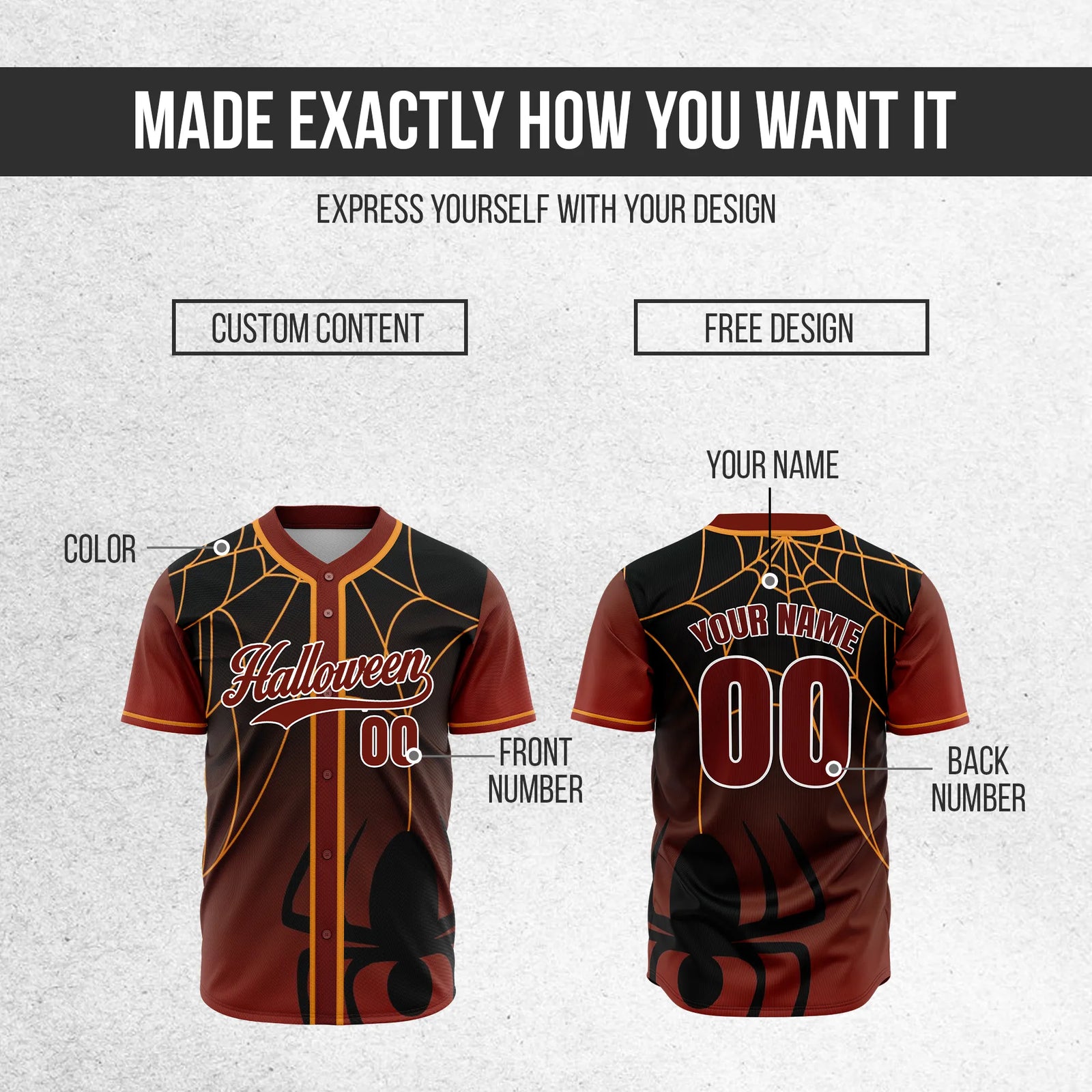 Custom Spiderfang Baseball Sports Jersey Personalized Uniform with Name & Number