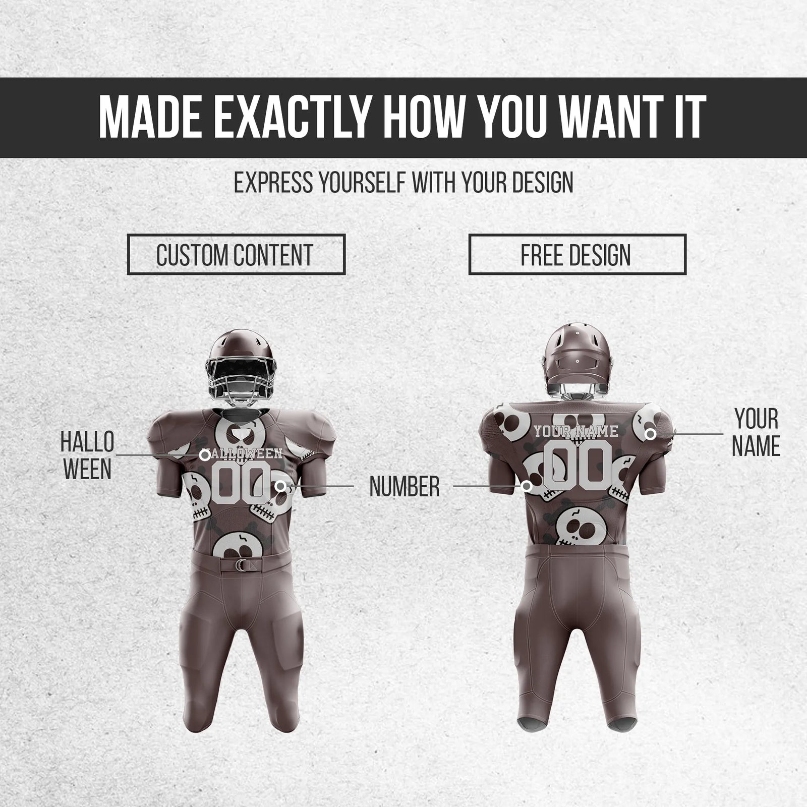 Custom Bonebound Halloween American Football Jersey Personalized Uniform with Name & Number