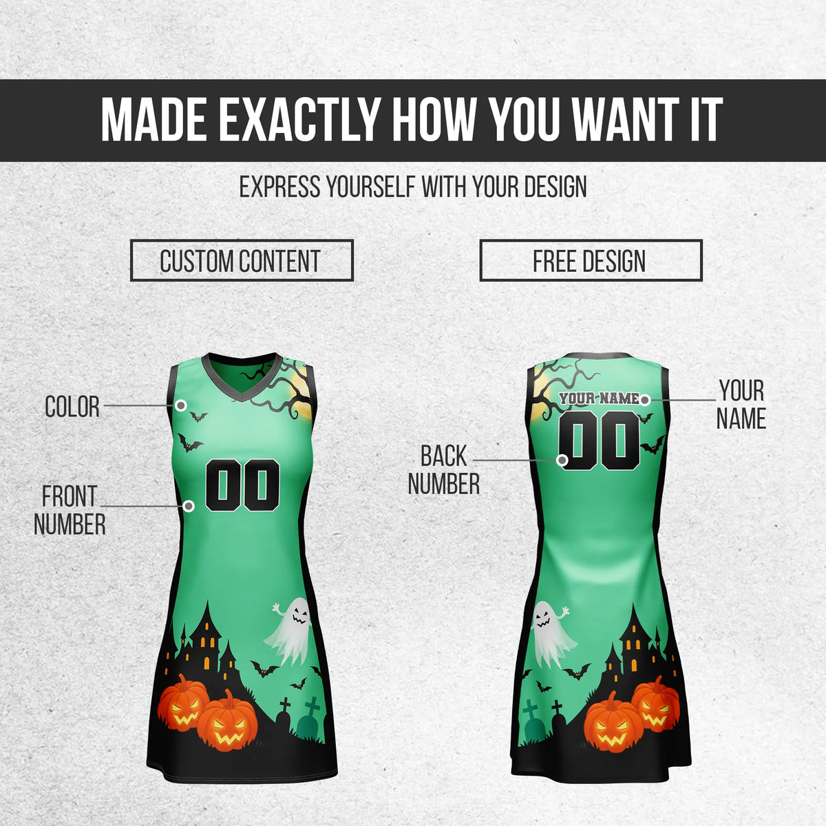 Custom Halloween Netball Jersey D8 Personalized Uniform with Name & Number