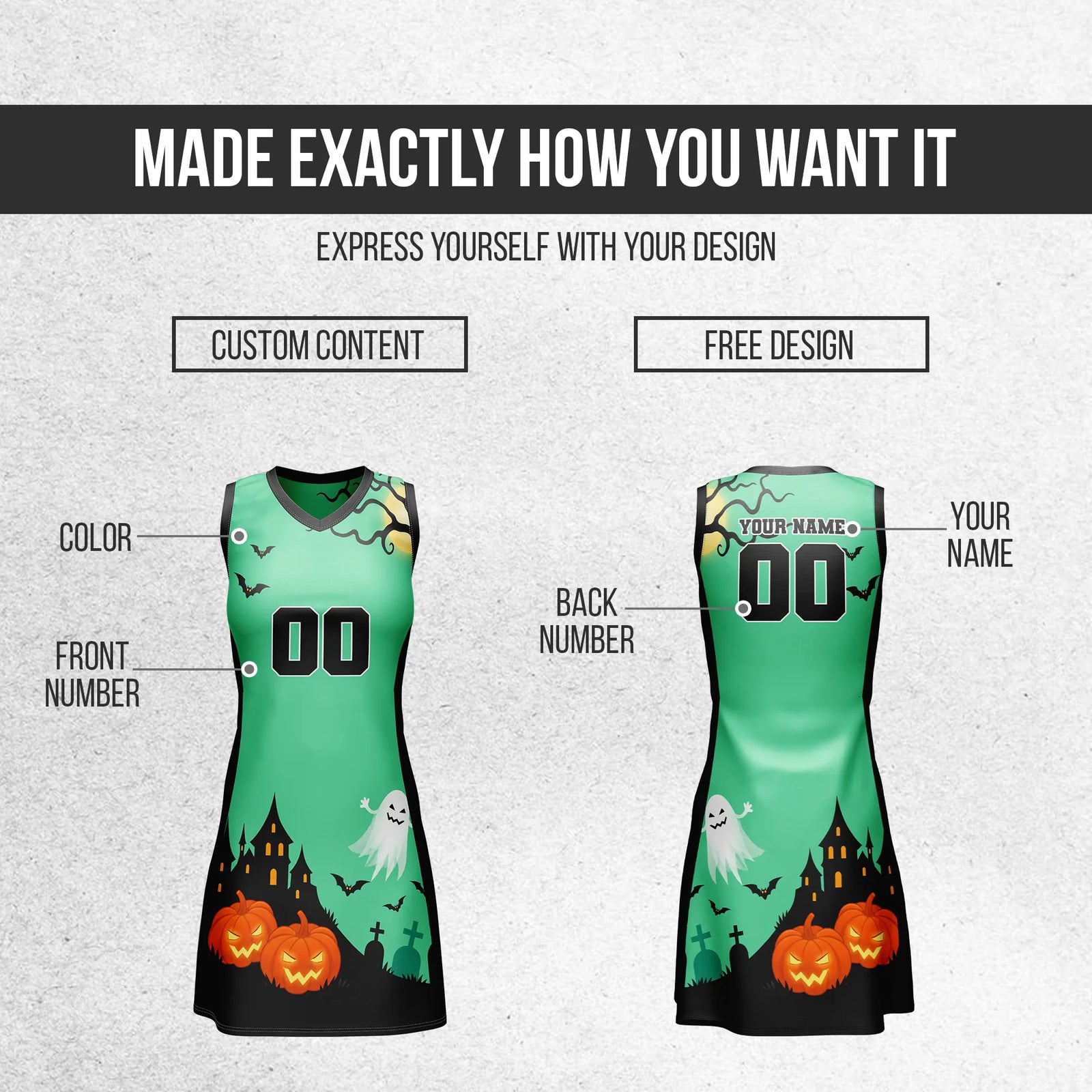 Custom Halloween Netball Jersey D8 Personalized Uniform with Name & Number