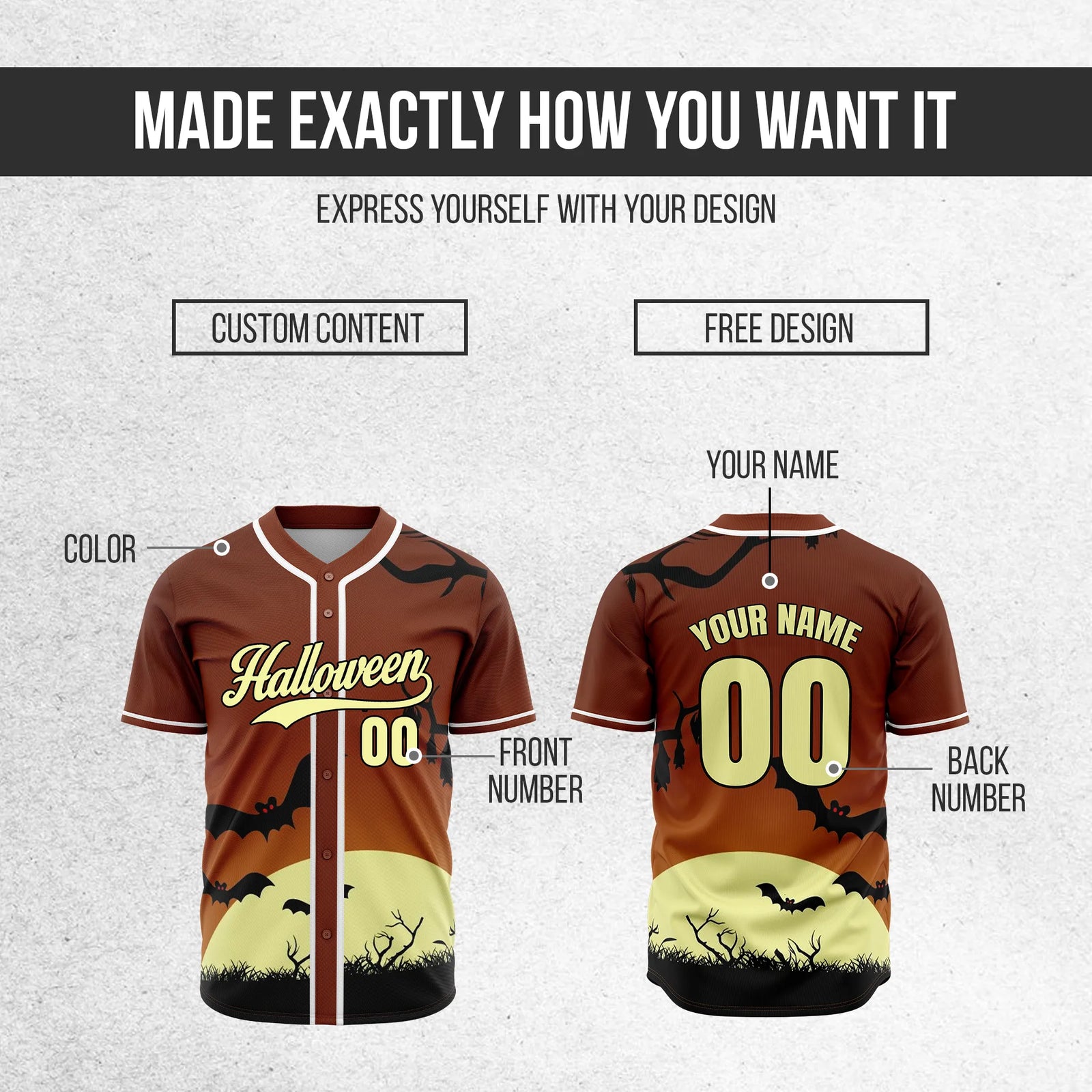 Custom Batmoon Baseball Sports Jersey Personalized Uniform with Name & Number