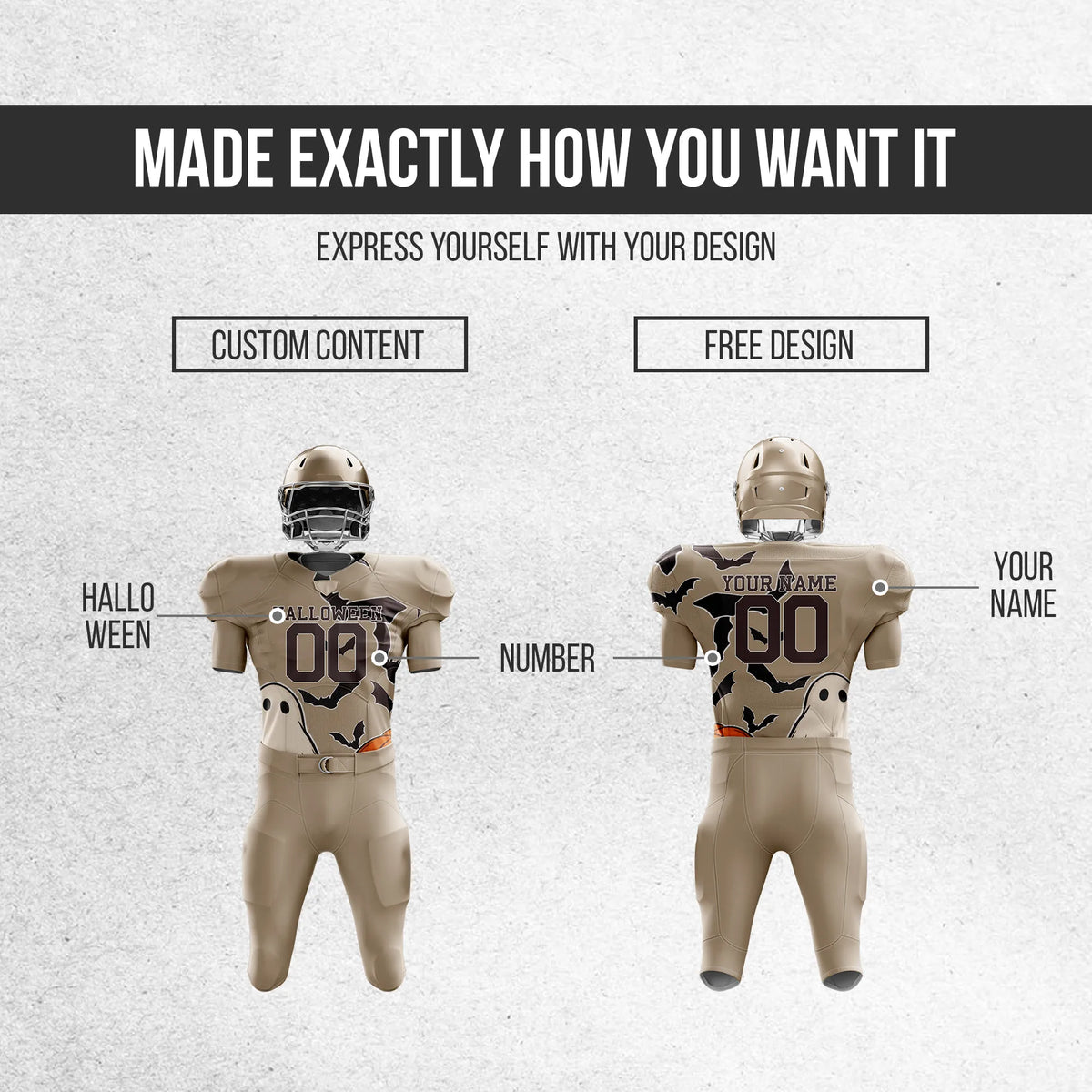 Custom Boo Bat Spooky Halloween American Football Jersey Personalized Uniform with Name & Number