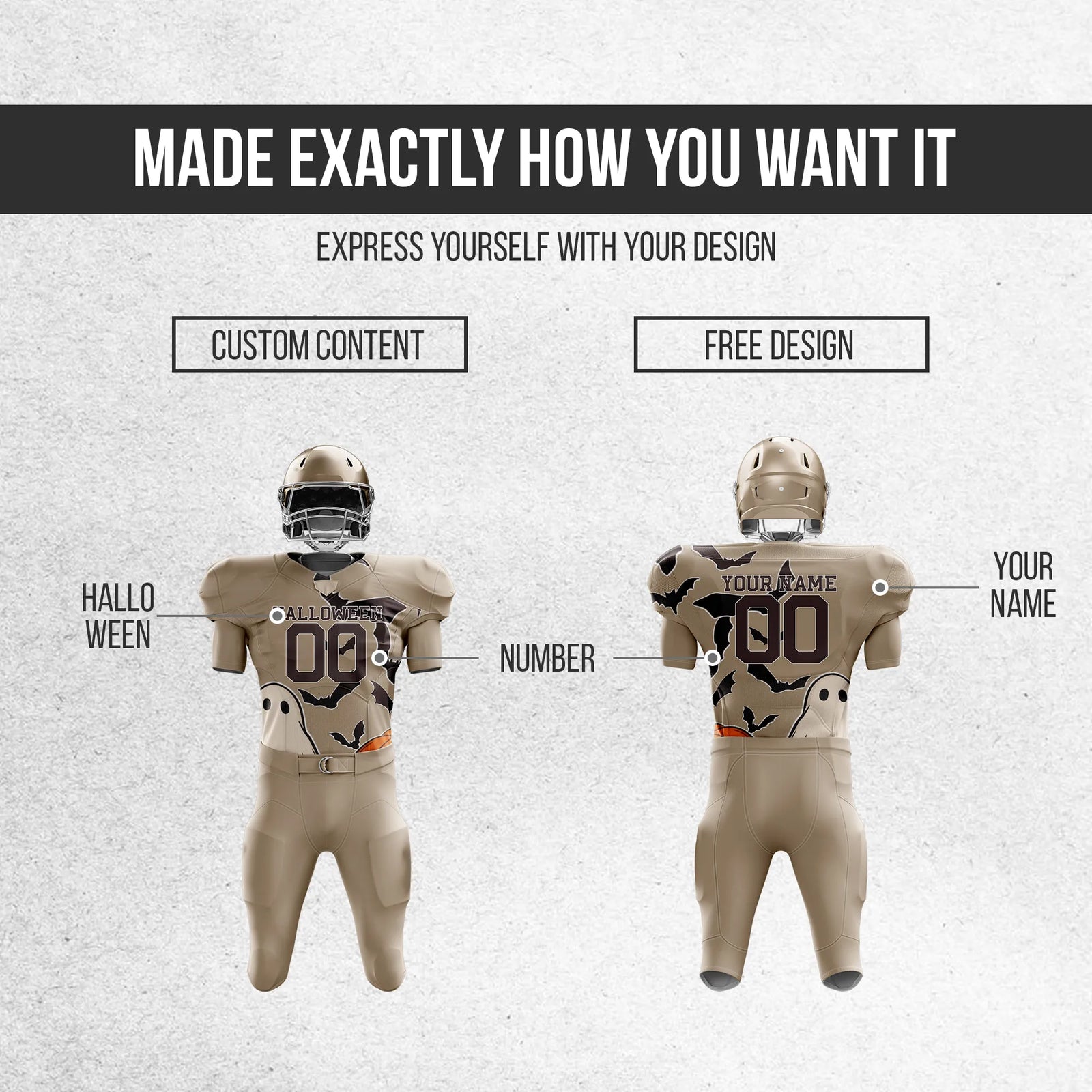 Custom Boo Bat Spooky Halloween American Football Jersey Personalized Uniform with Name & Number